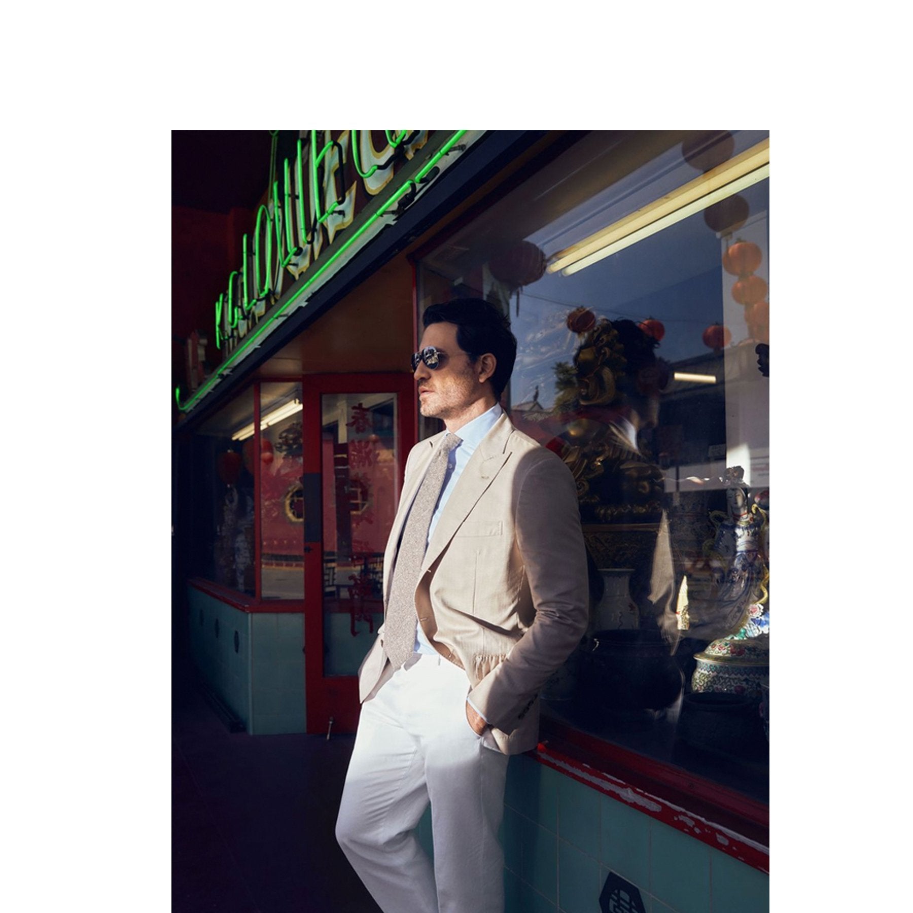 Edgar Ramirez wears our Walnut/Ivory Weave Tie for Esquire Magazine - Emma Willis