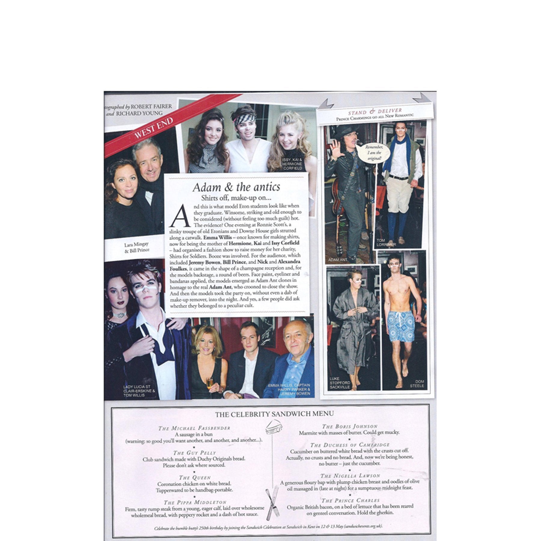 Tatler’s May edition features Emma Willis Launch Party for Sticks for Soldiers at Ronnie Scott’s with guest performer Adam Ant. - Emma Willis