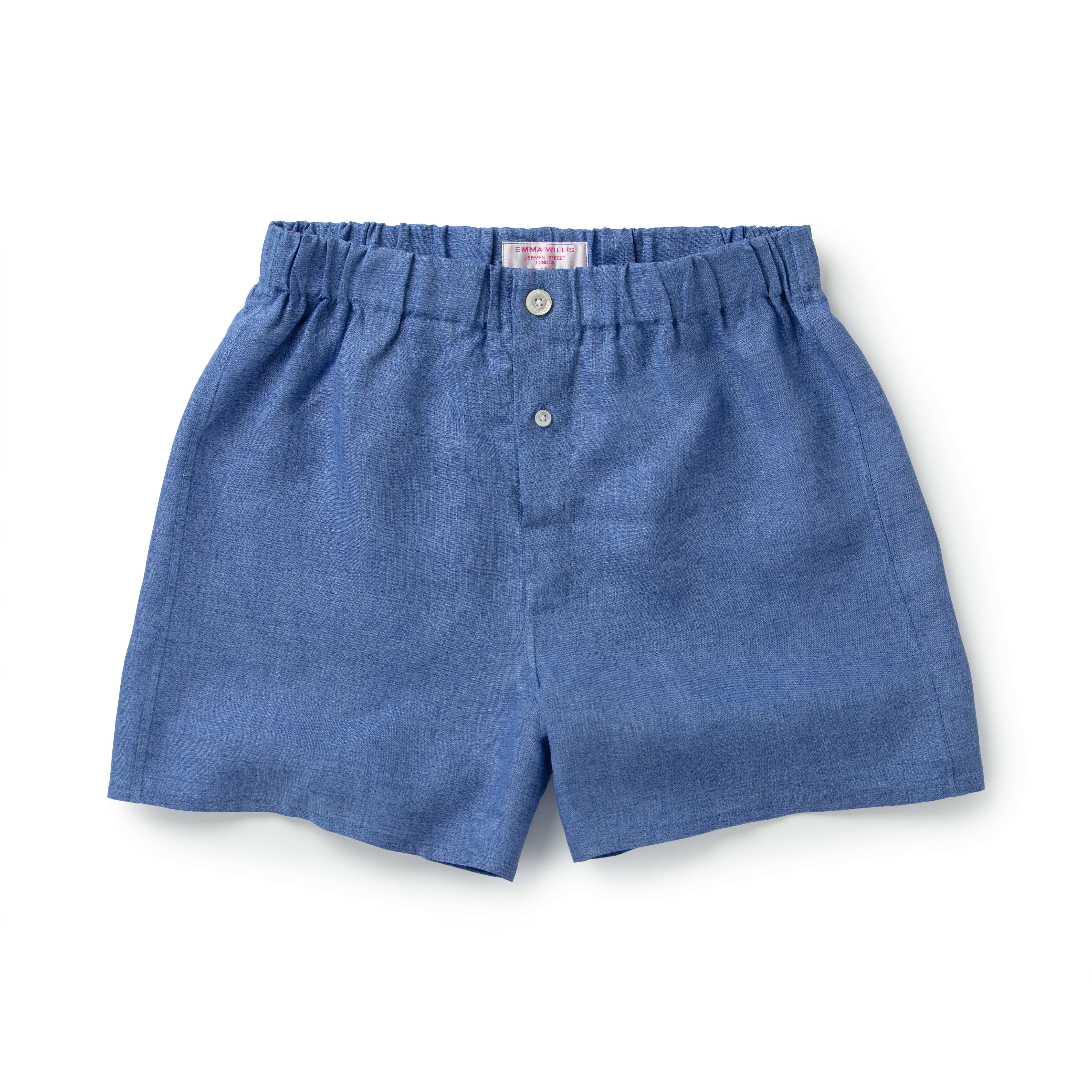 Blue Linen Slim Fit Boxer Shorts - New