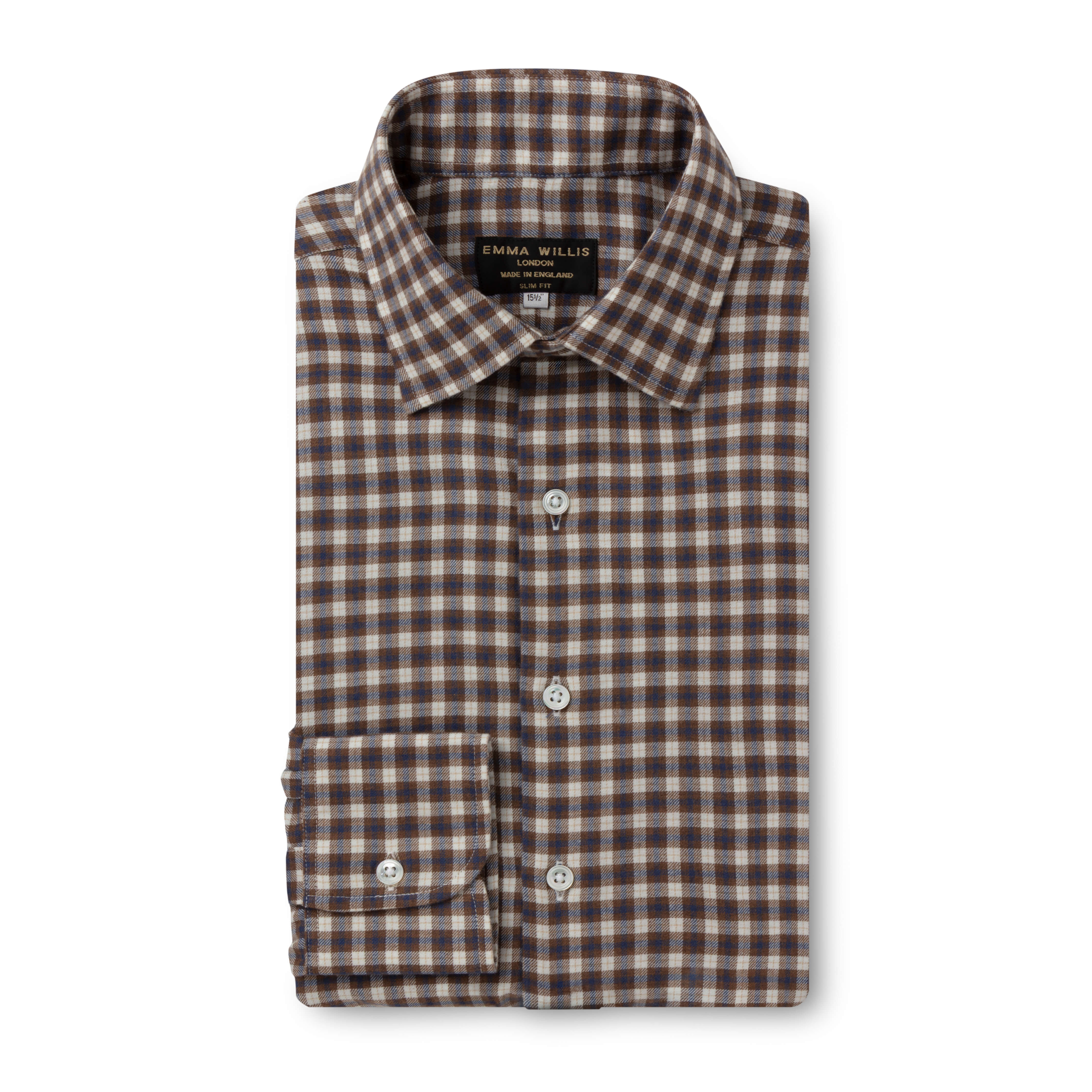 Blue/Ochre Check Wool Cotton Blend Shirt - New