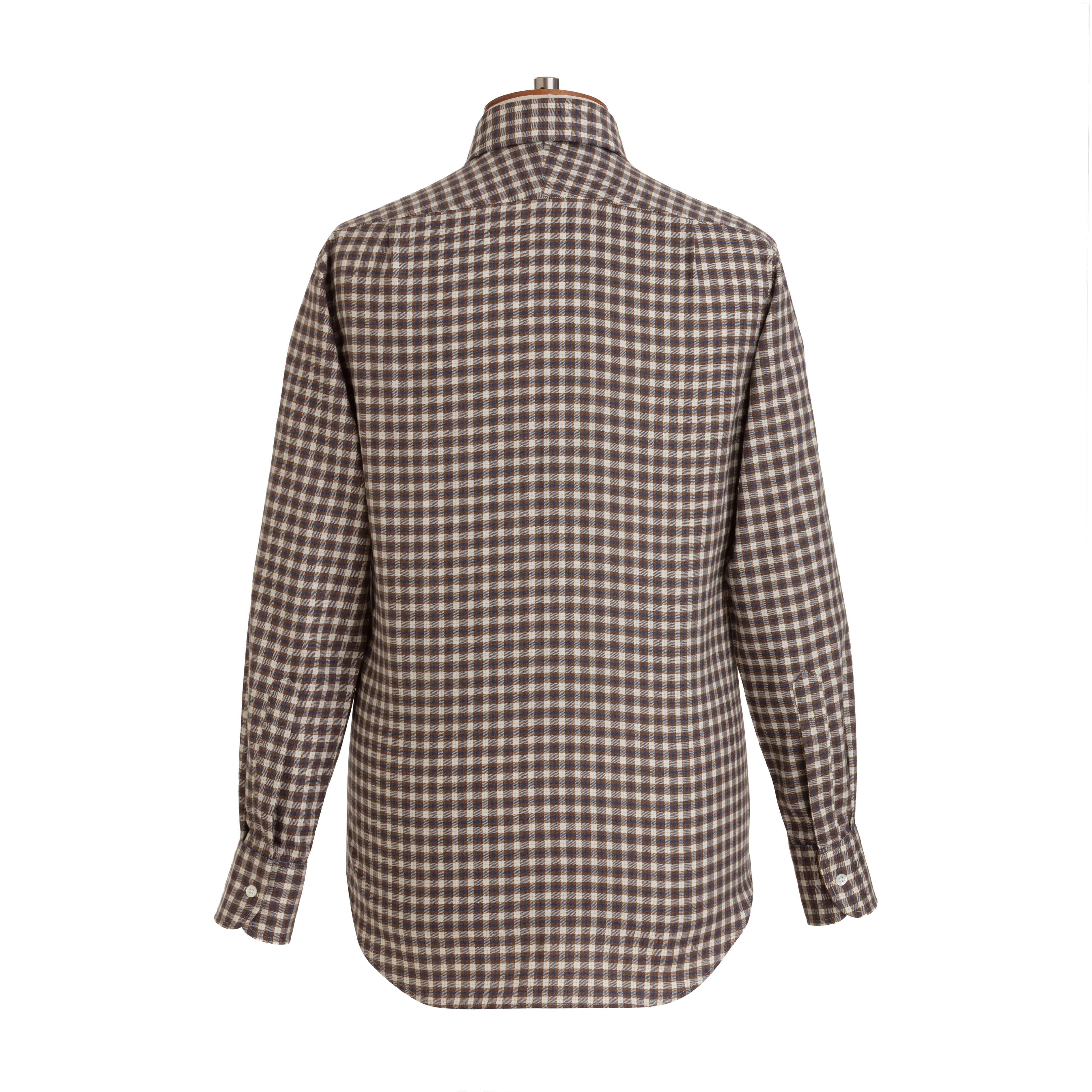 Blue/Ochre Check Wool Cotton Blend Shirt - New