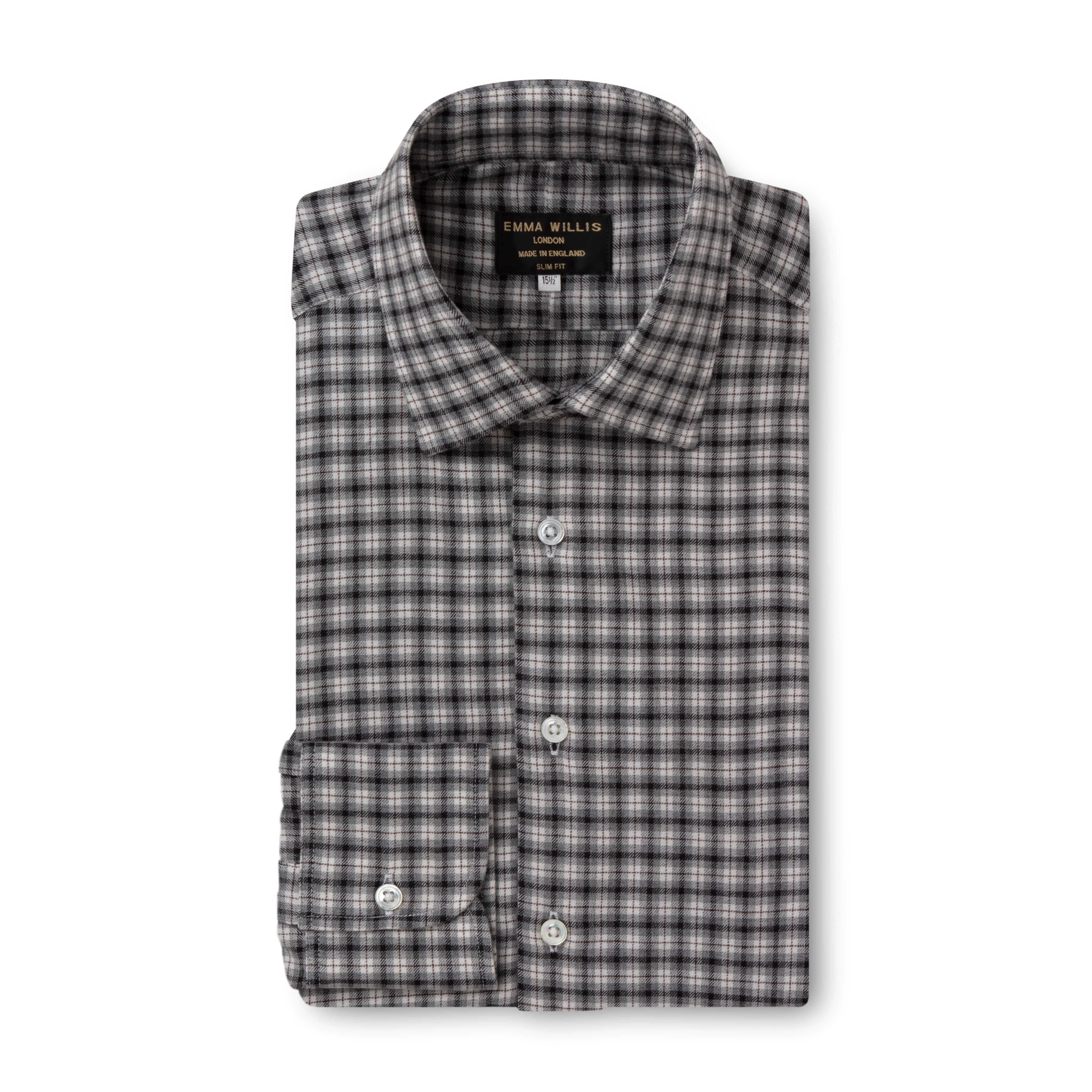 Charcoal/Grey Check Wool Cotton Blend Shirt - New