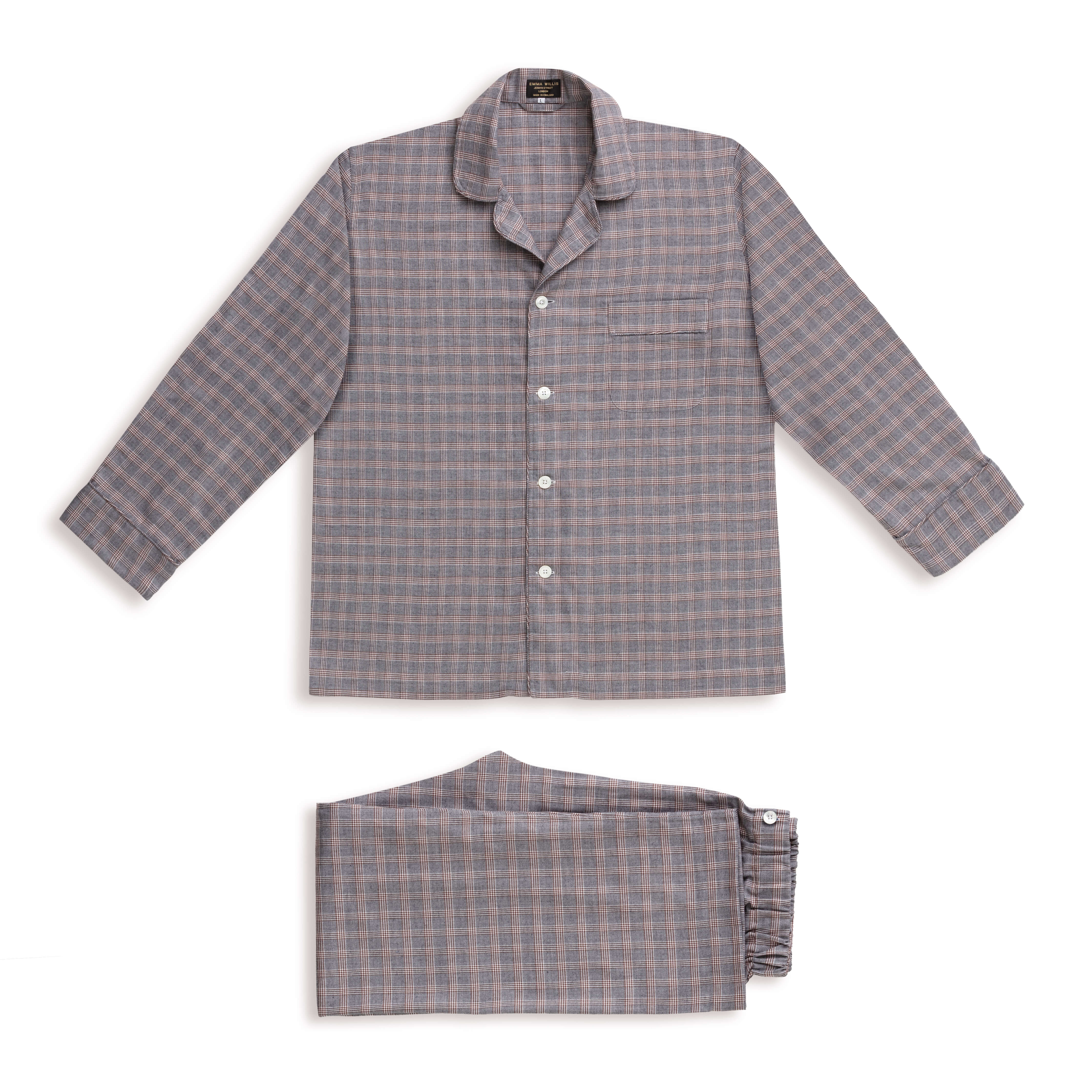 Charcoal Plaid Wool Cotton Blend Pyjamas - New