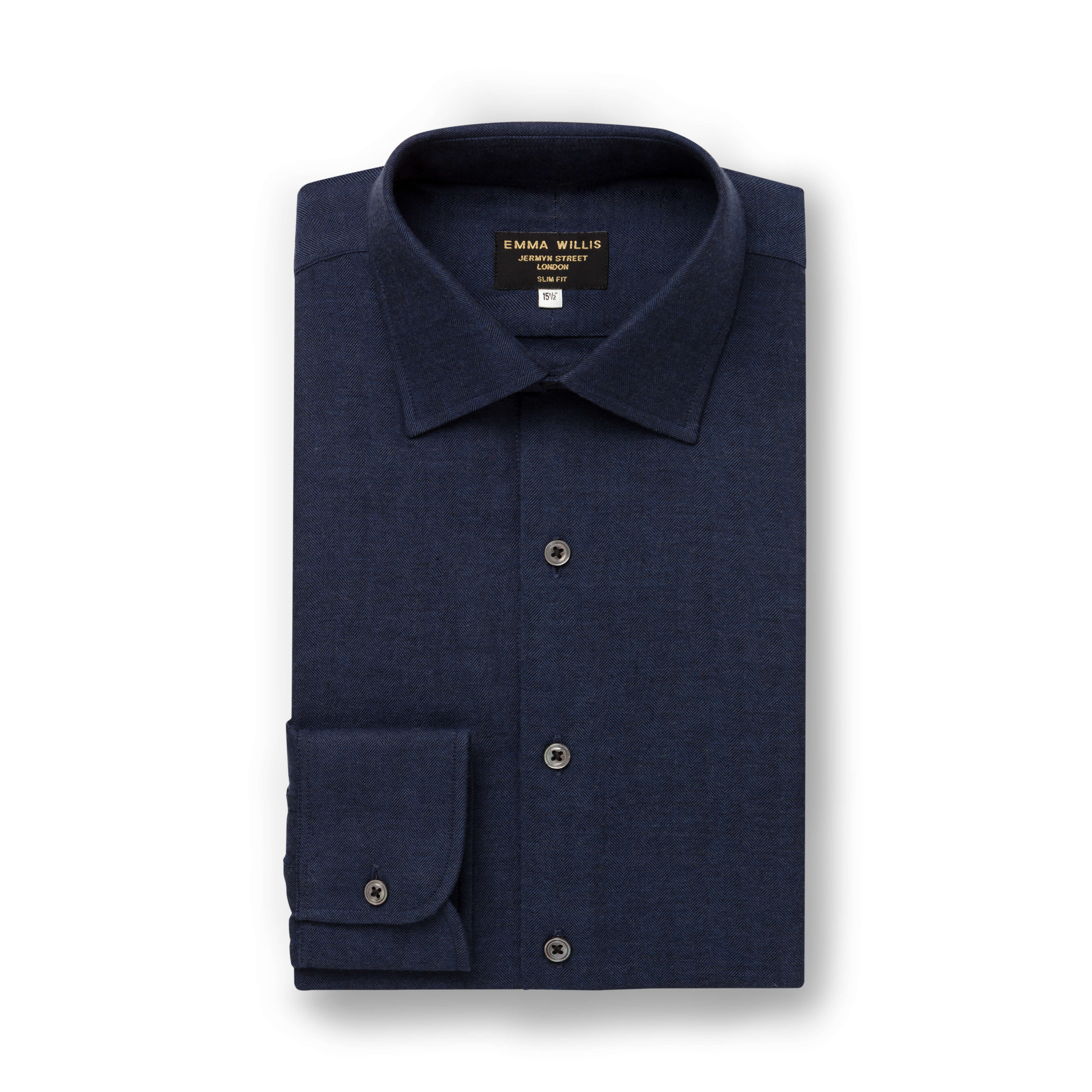 Denim Herringbone Wool Cotton Blend Shirt - New