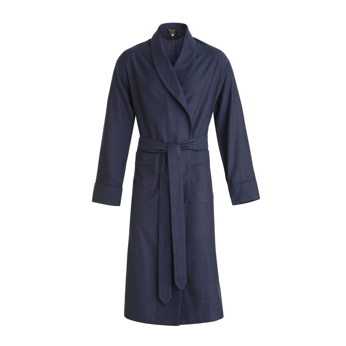Denim Herringbone Wool Cotton Blend Dressing Gown - New