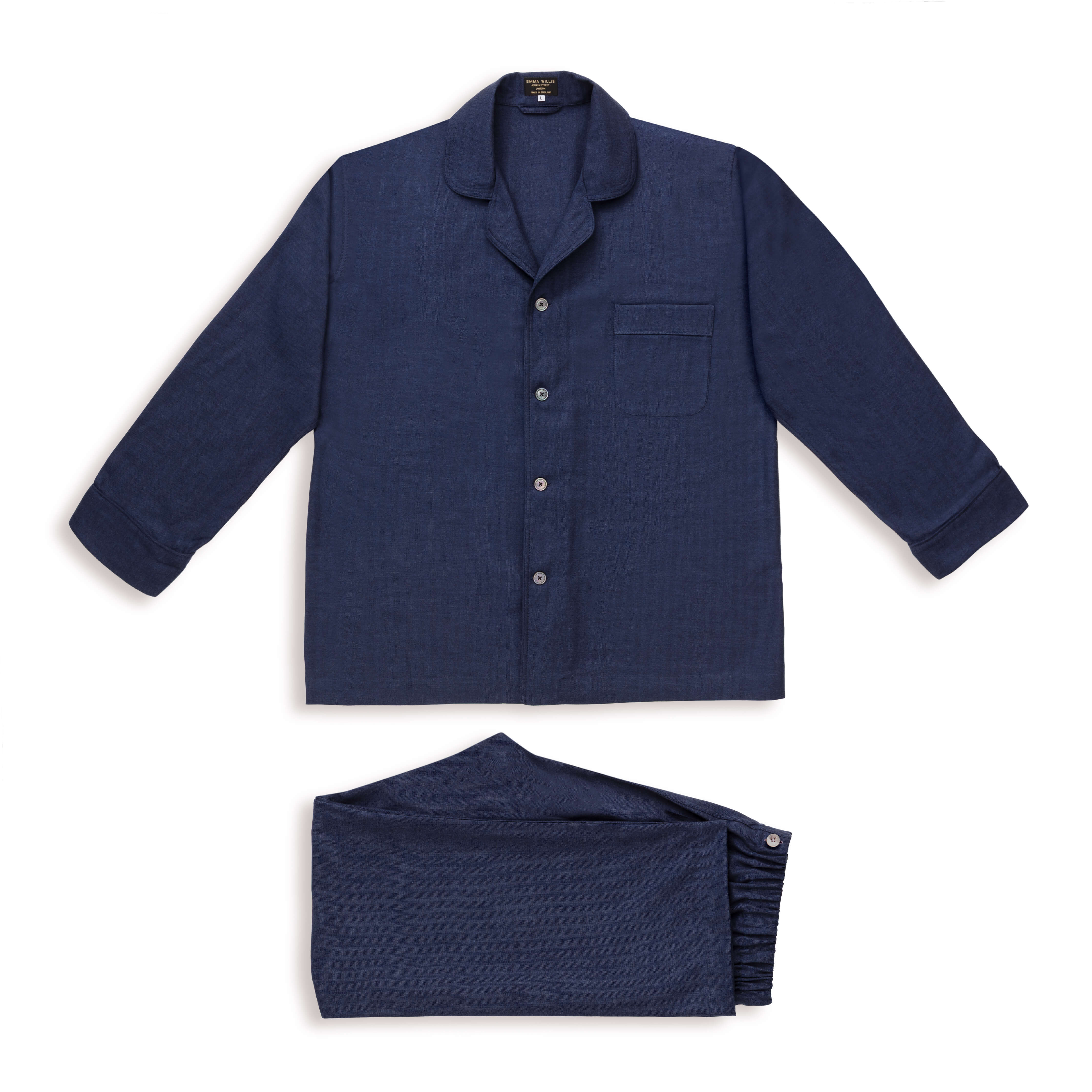 Denim Herringbone Wool Cotton Blend Pyjamas - New