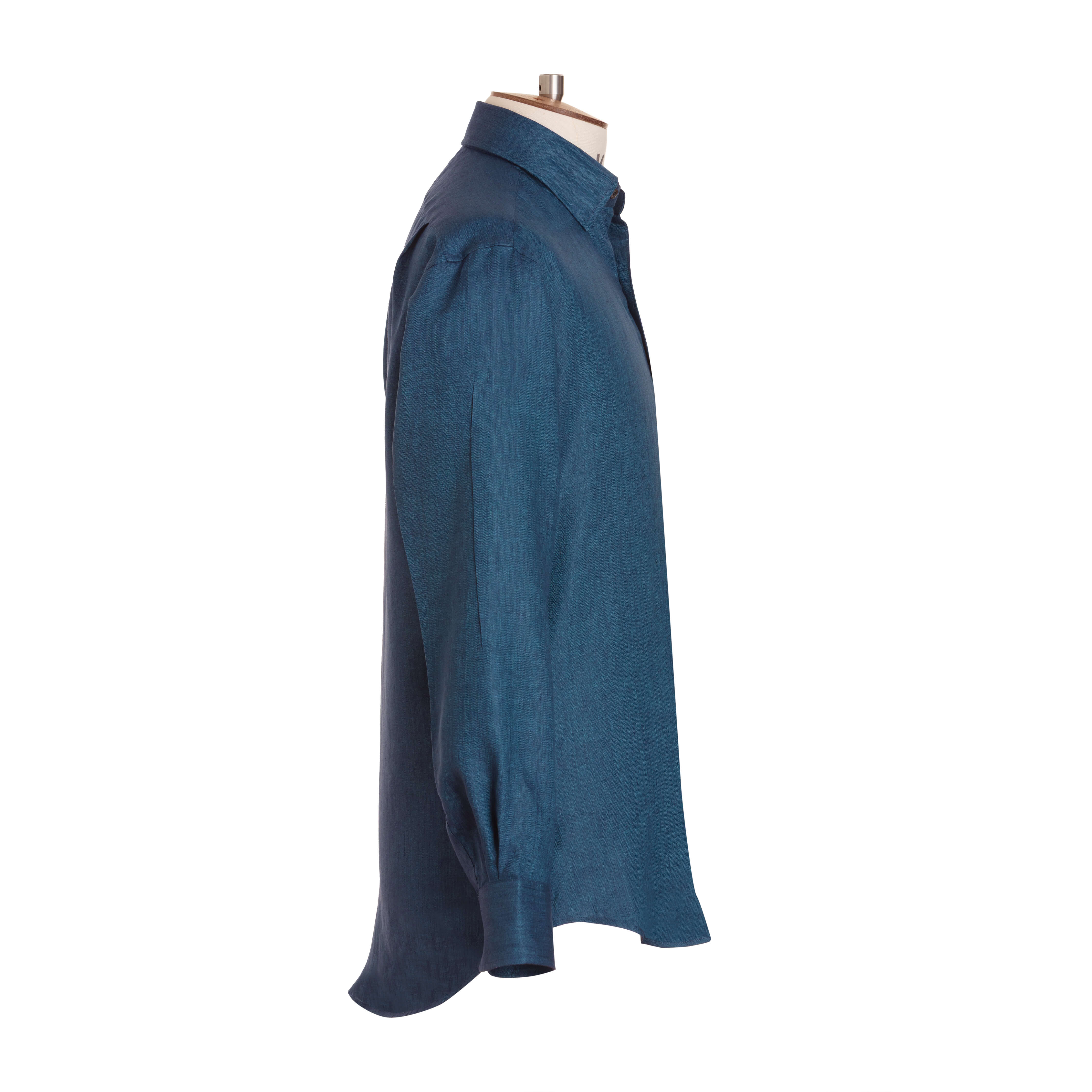 Indigo Herringbone Linen Shirt