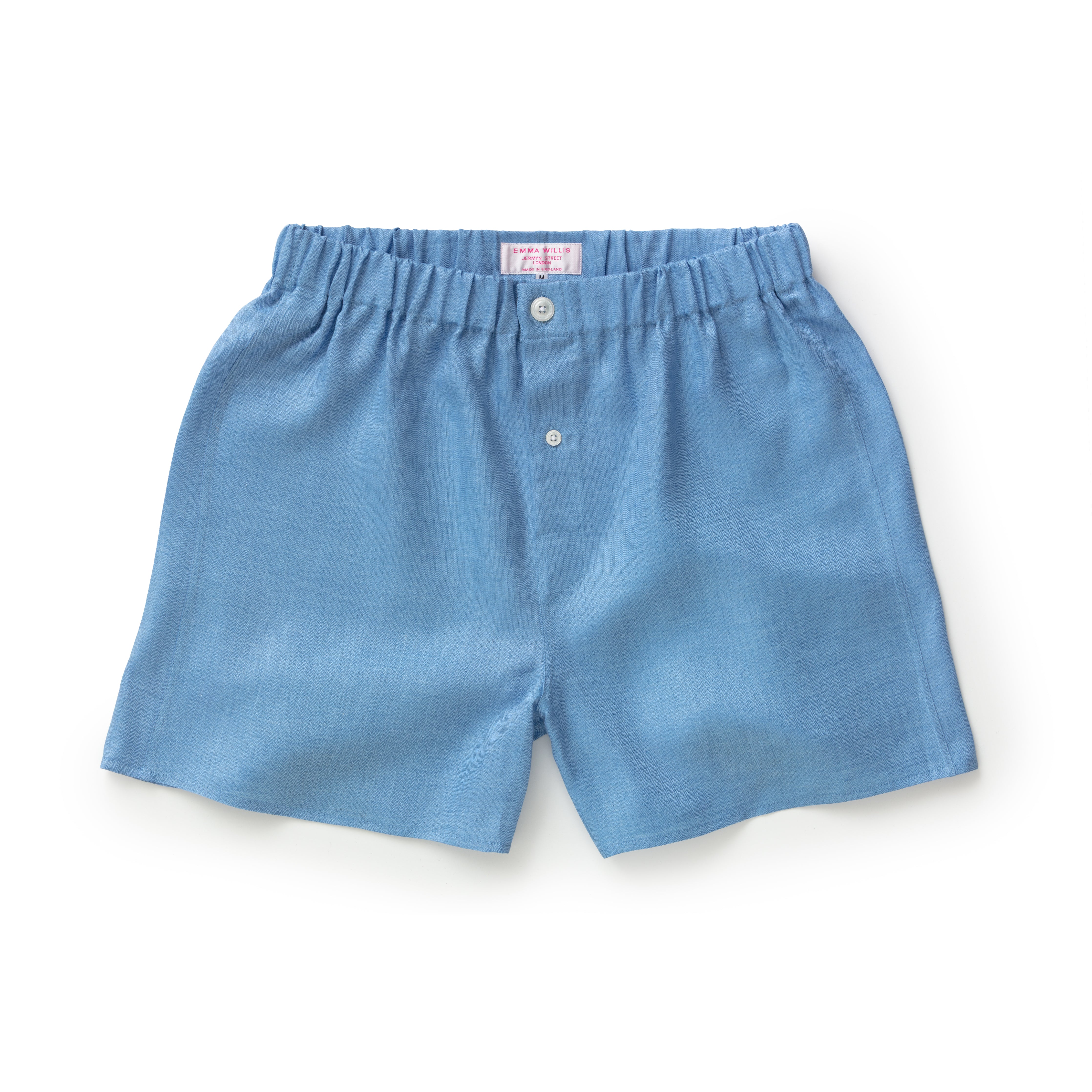 Bluebell Herringbone Linen Boxer Shorts - New