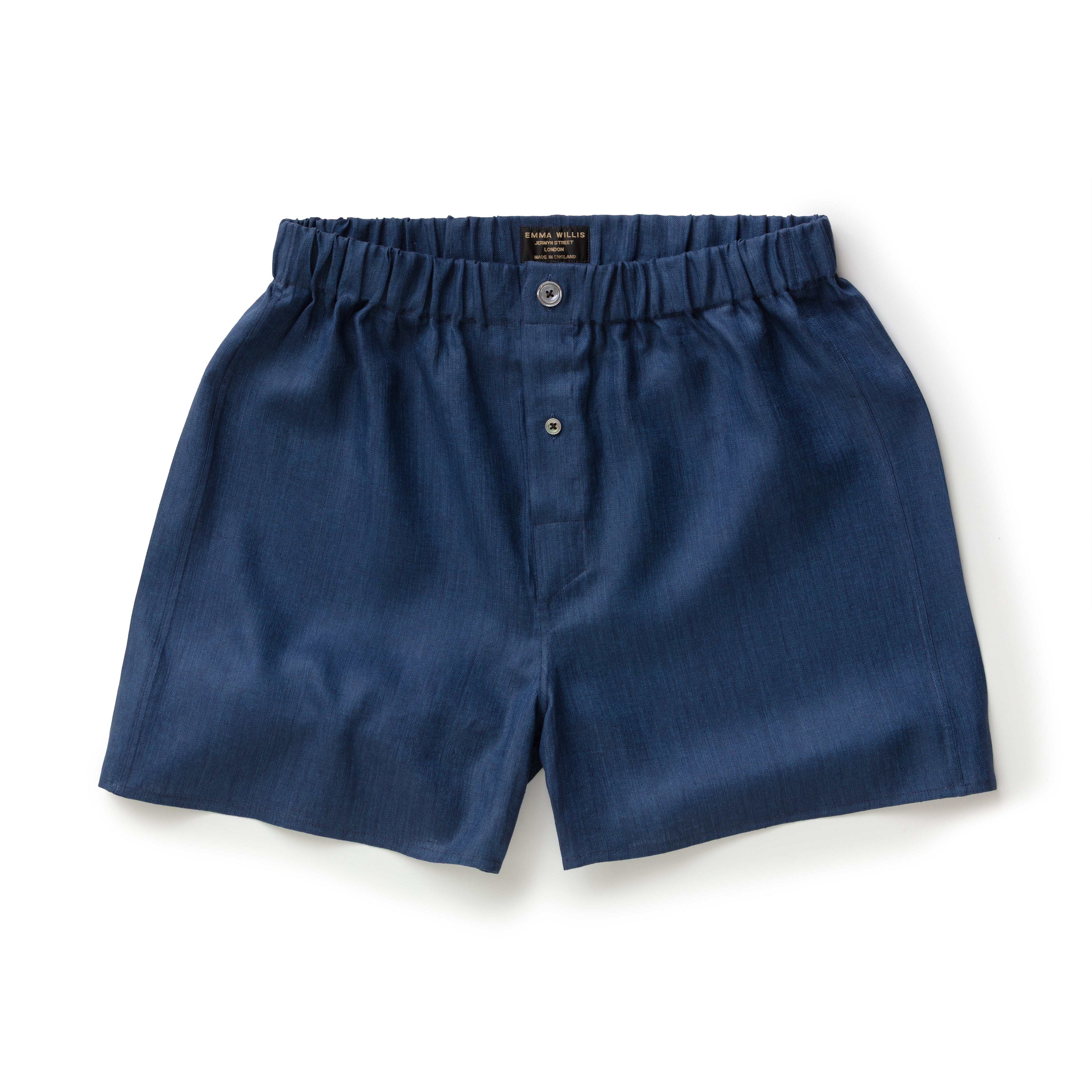 Indigo Herringbone Linen Boxer Shorts - New