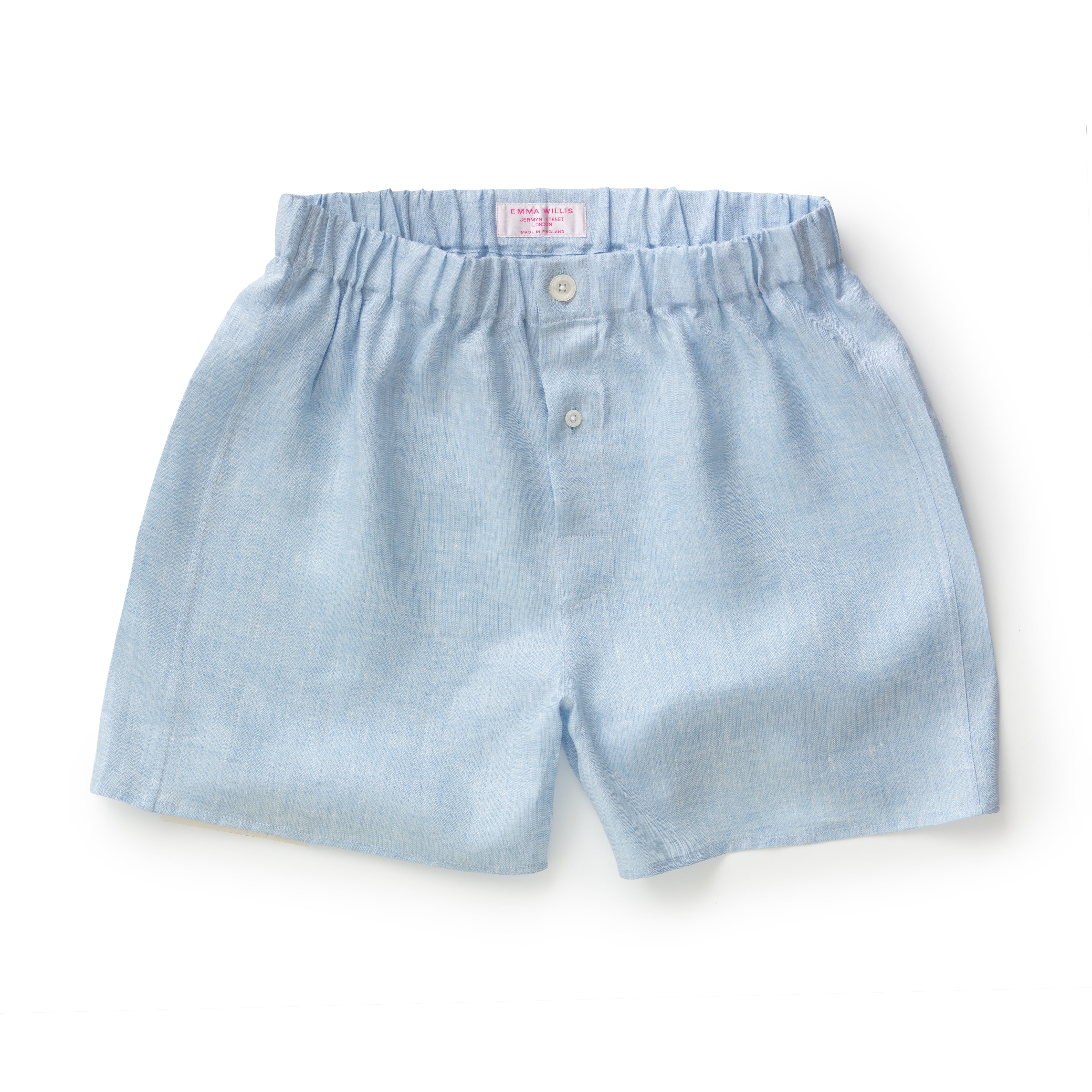 Sky Herringbone Linen Boxer Shorts - New