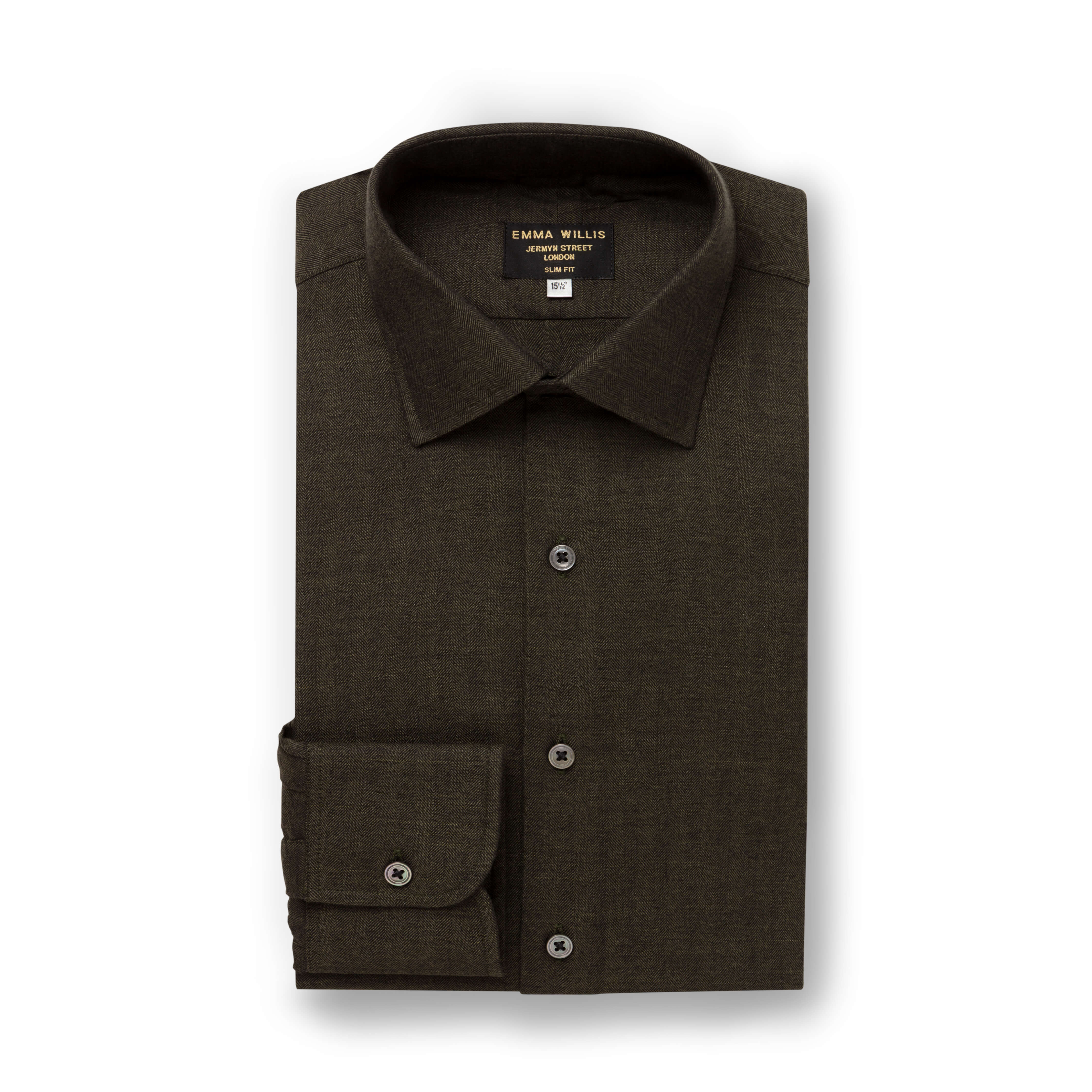 Forest Herringbone Wool Cotton Blend Shirt - New