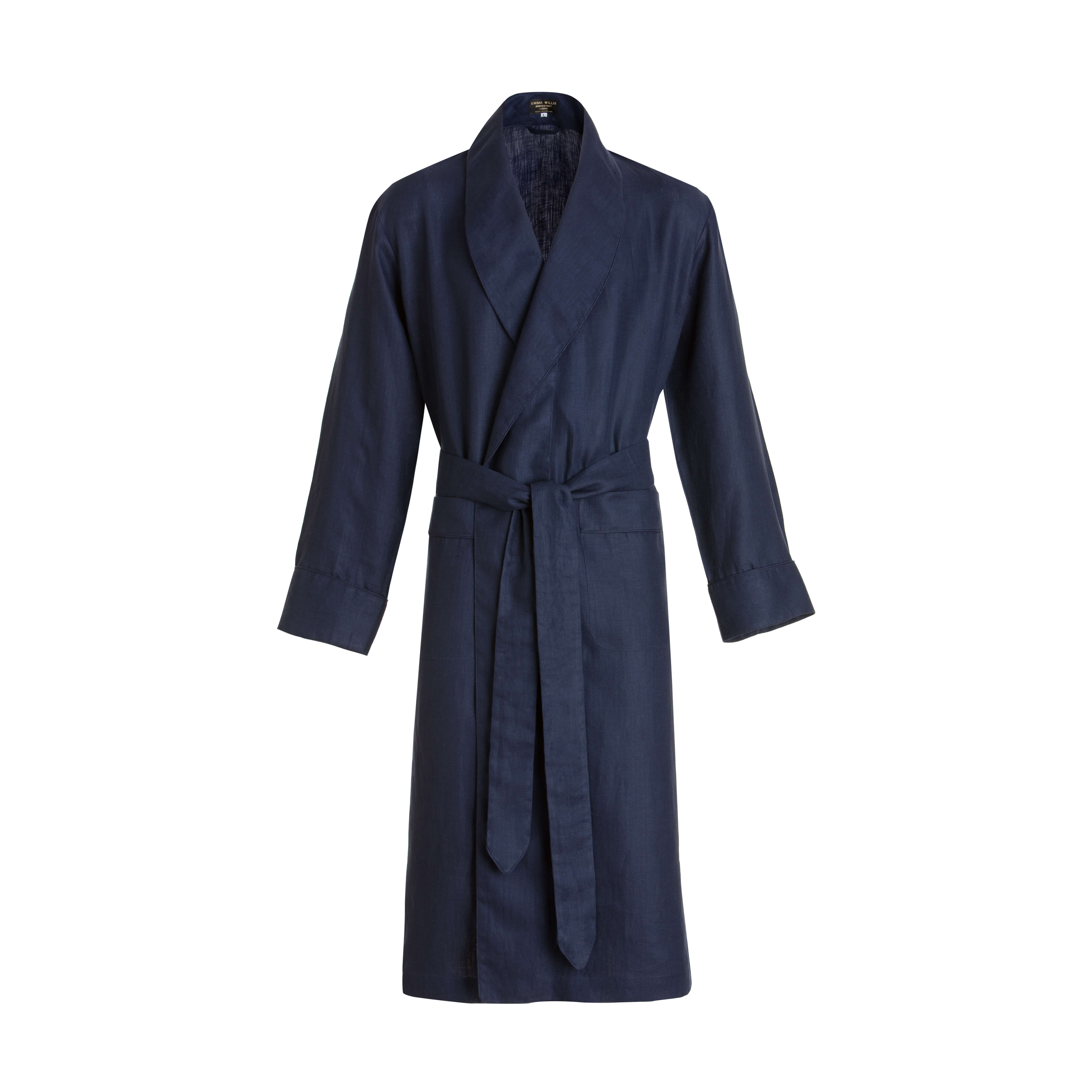 Ink Herringbone Linen Dressing Gown - New