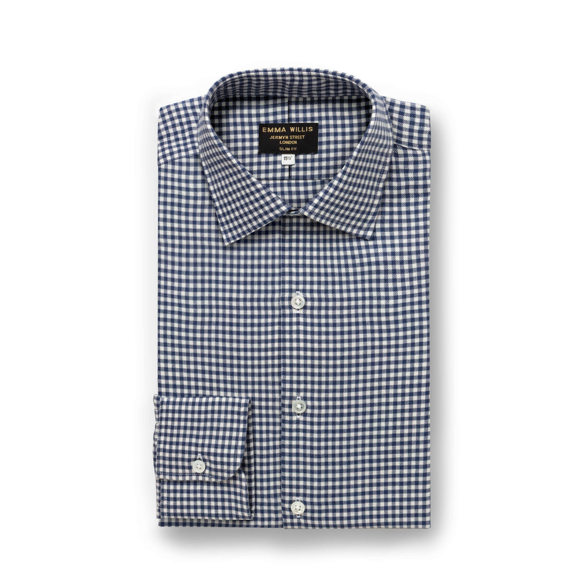Navy Gingham Wool Cotton Blend Shirt - New