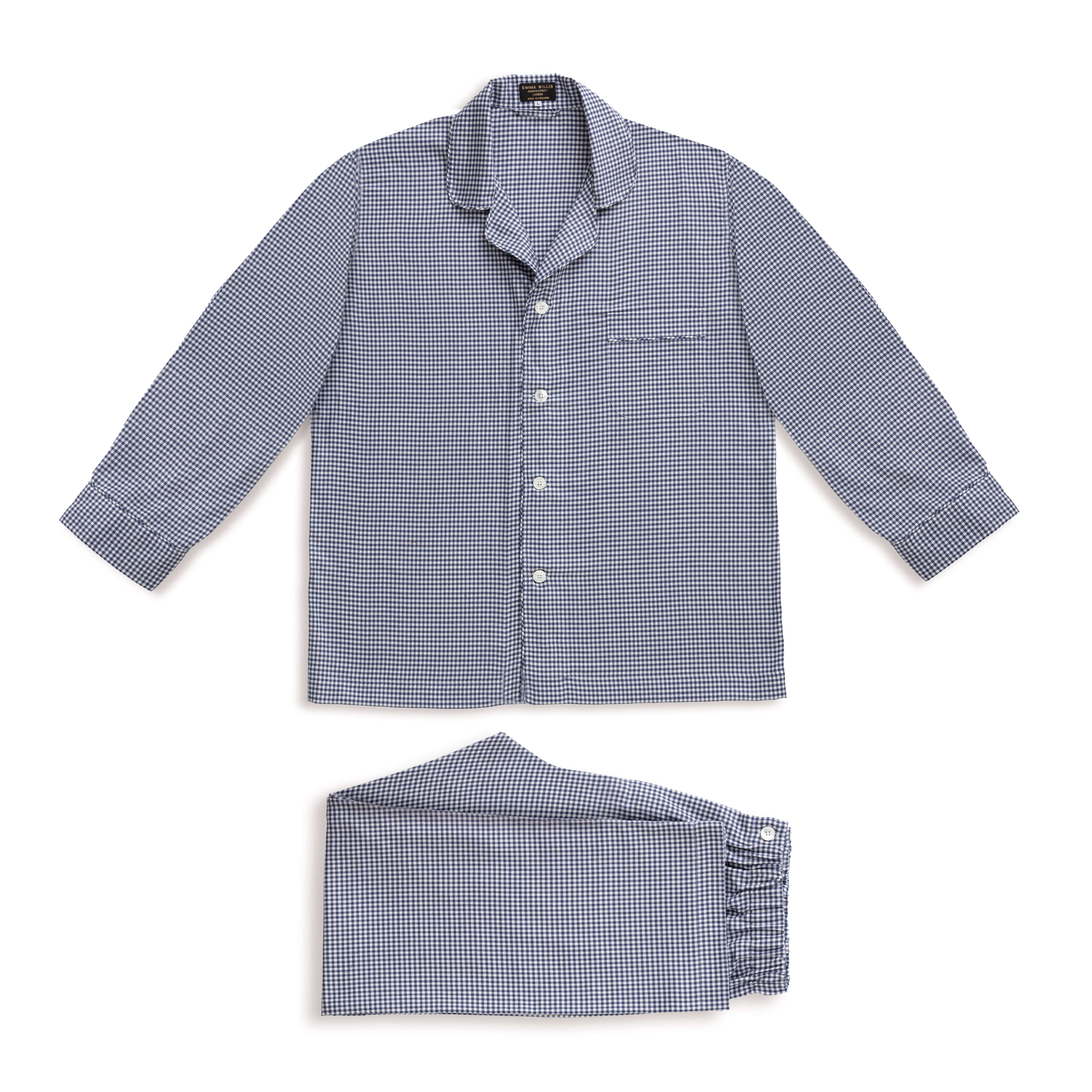 Navy Gingham Wool Cotton Blend Pyjamas - New