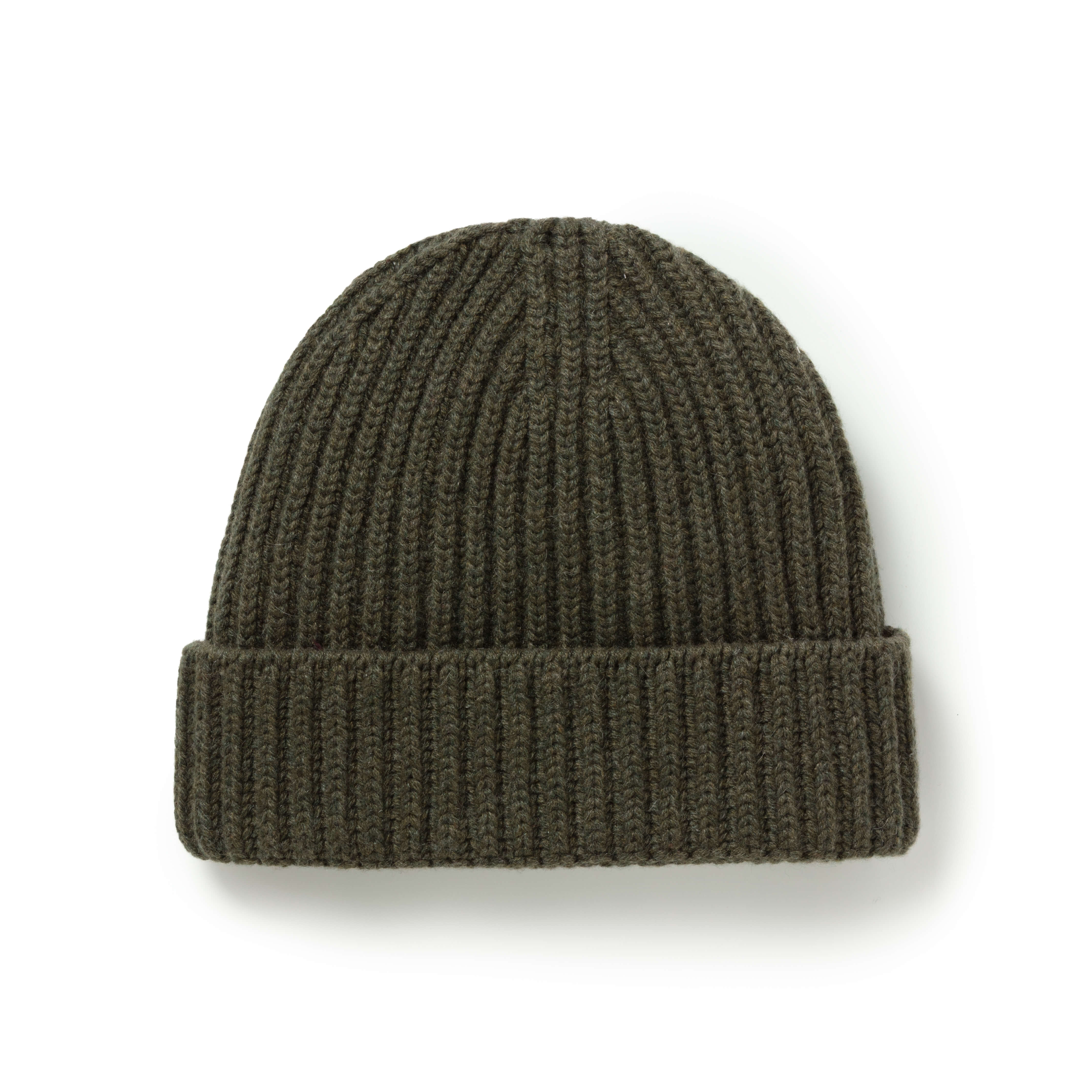 Olive Ribbed Cashmere Beanie