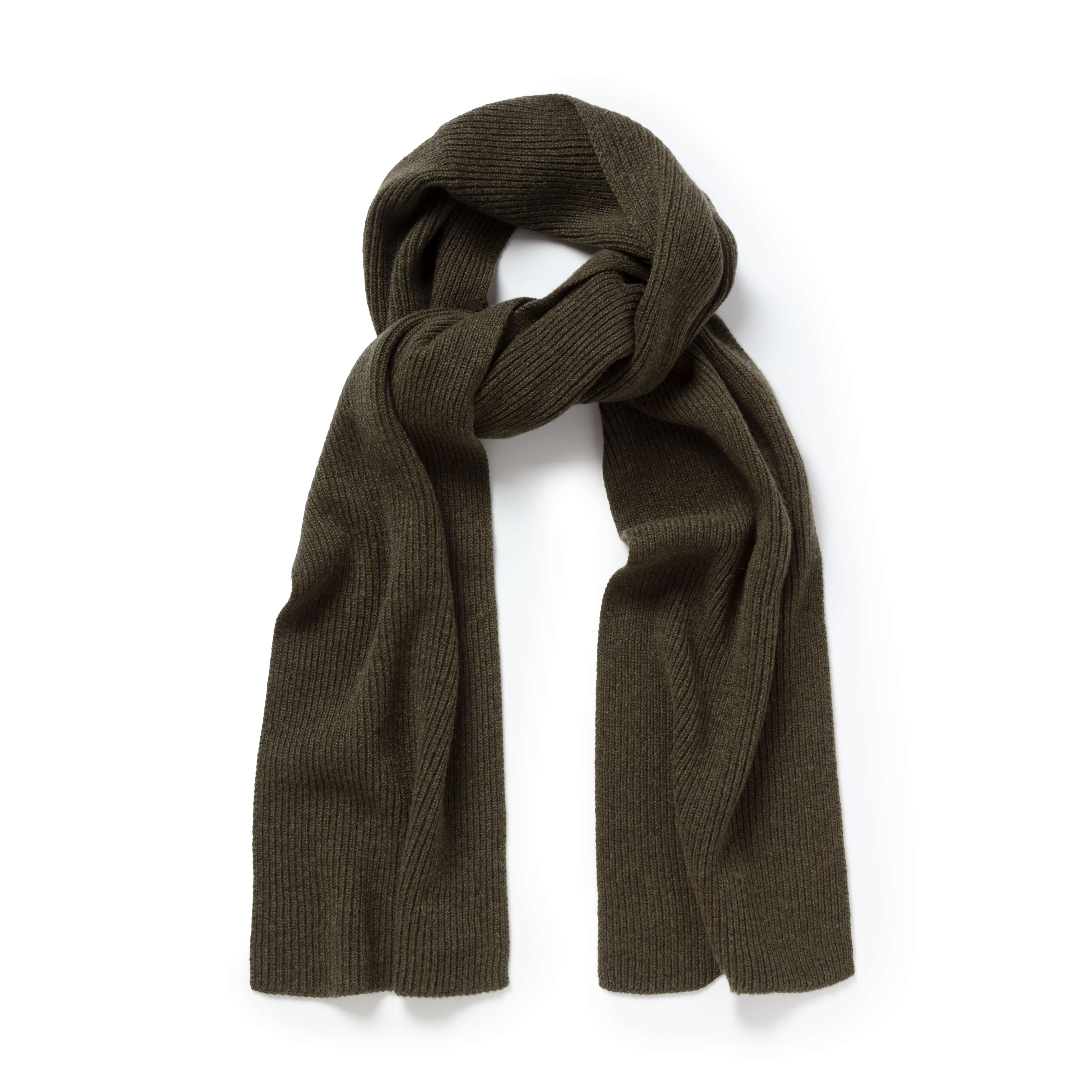 Olive Ribbed Cashmere Scarf