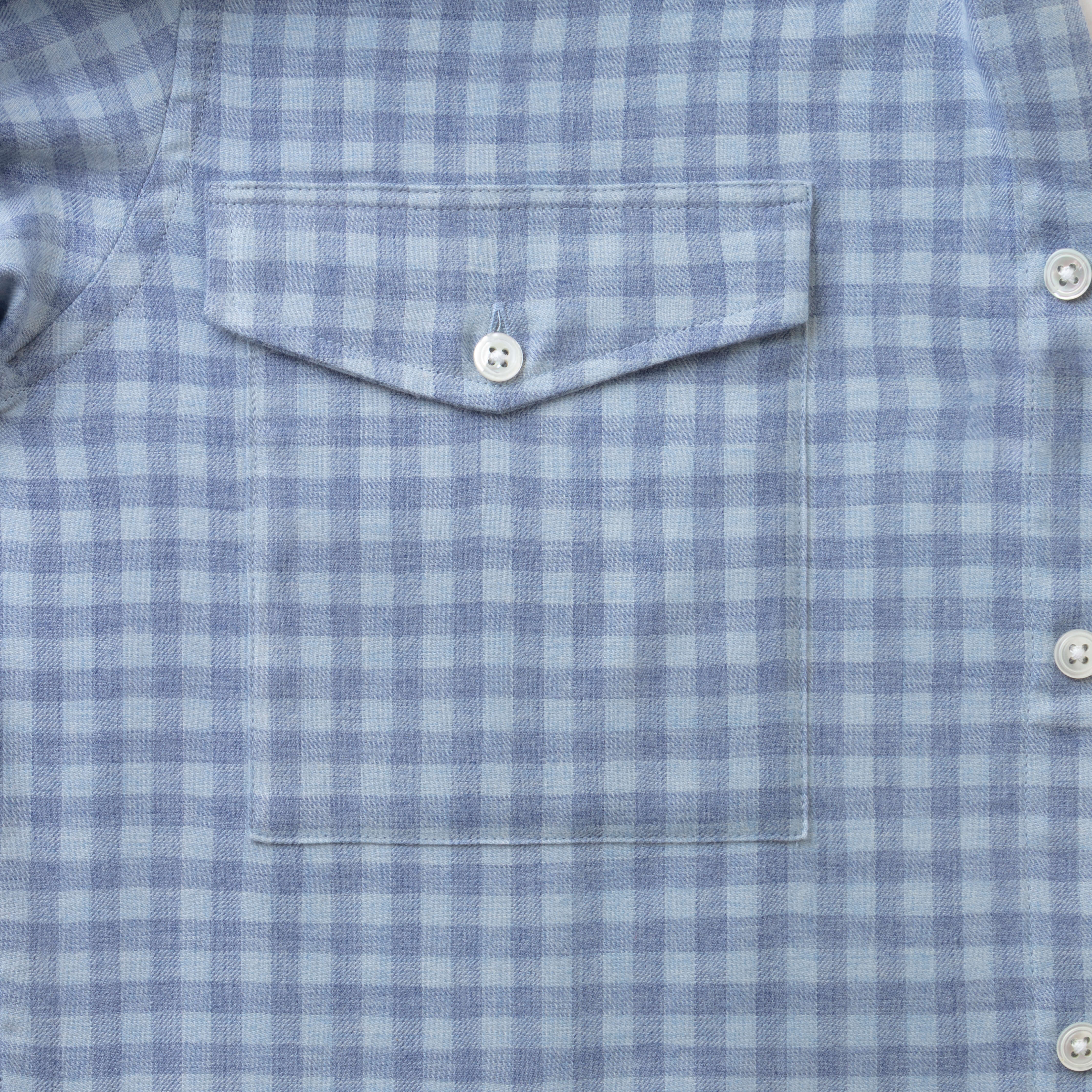 Pale Blue Gingham Wool Cotton Blend Over Shirt - New