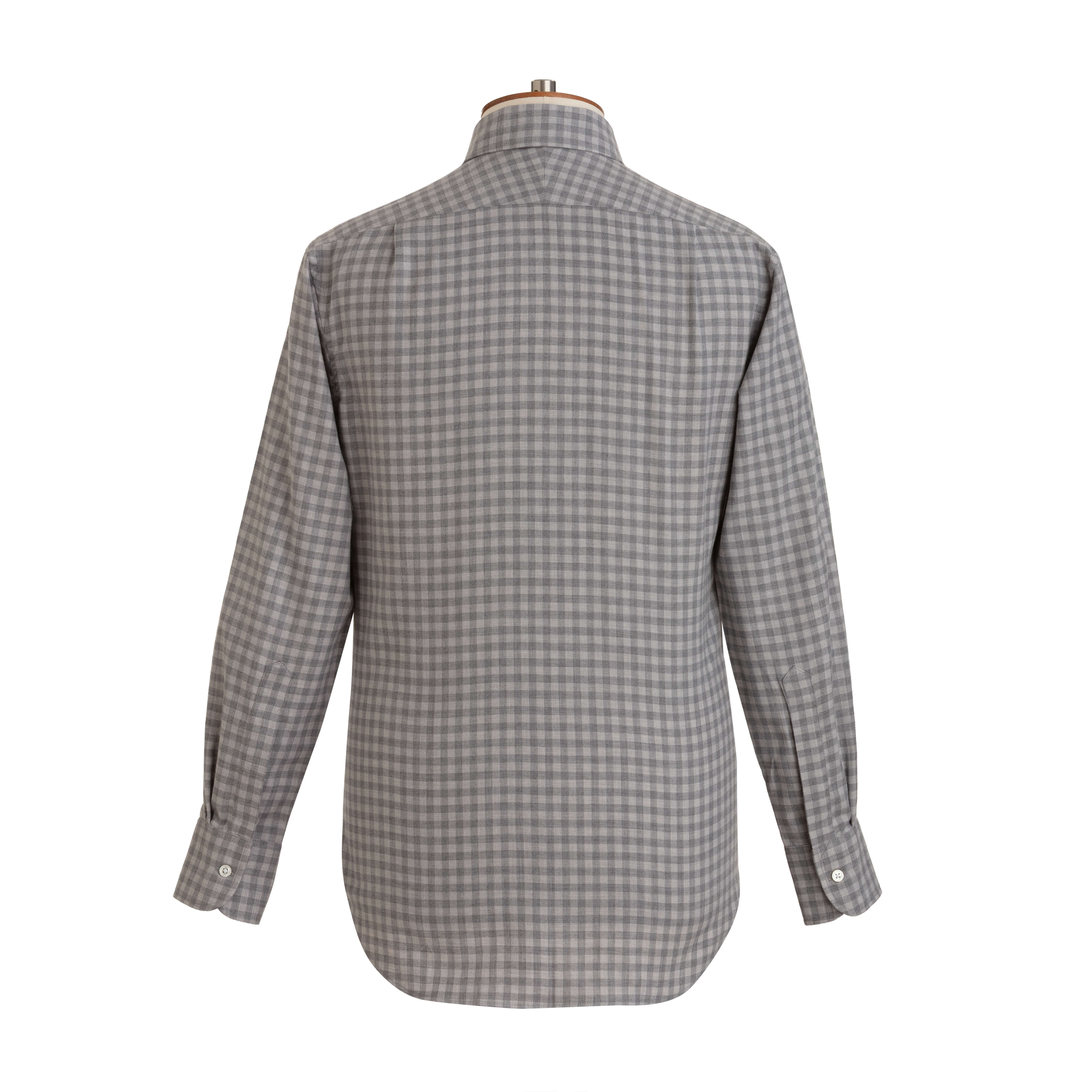 Pale Grey Gingham Wool Cotton Blend Shirt - New