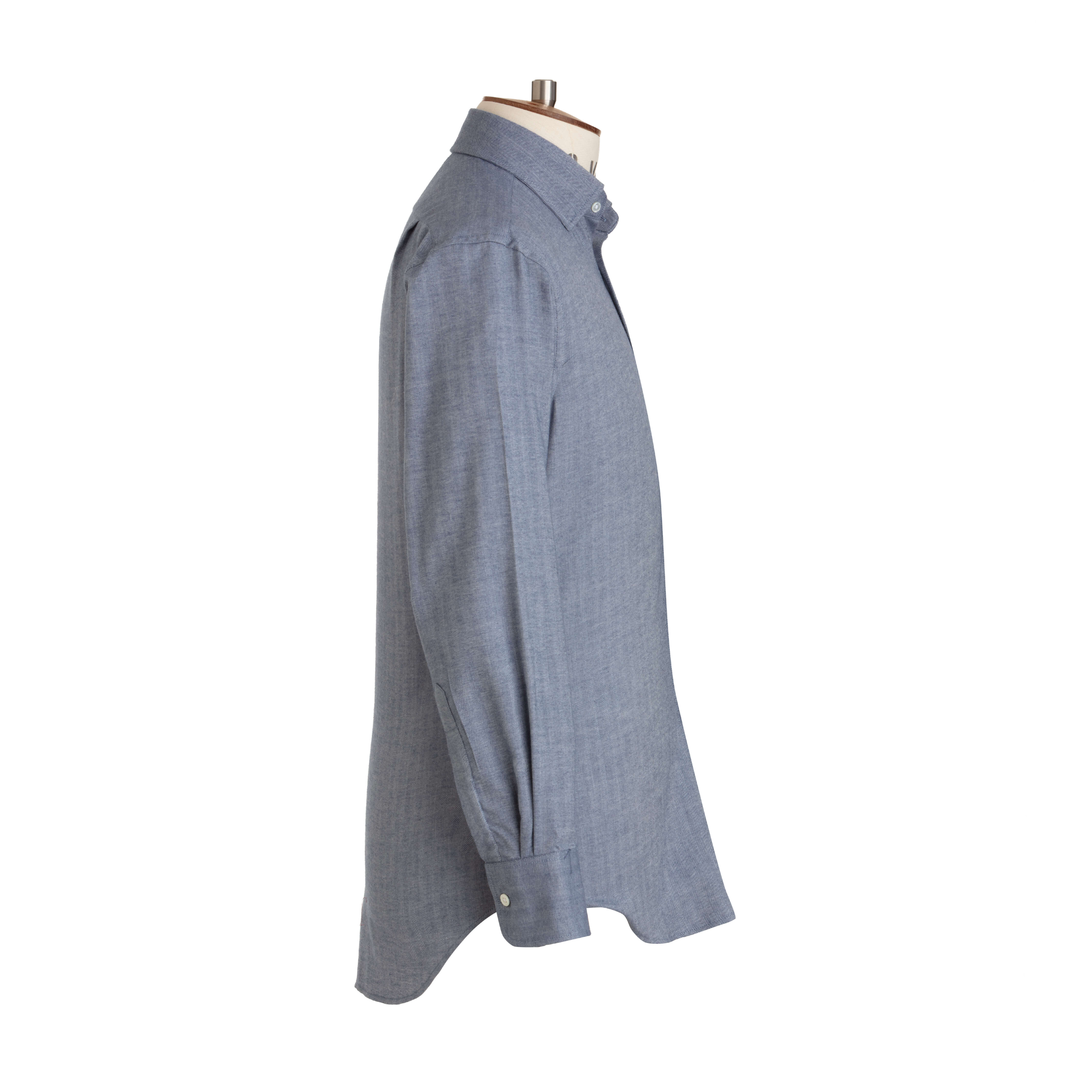Blue Herringbone Wool Cotton Blend Shirt - New