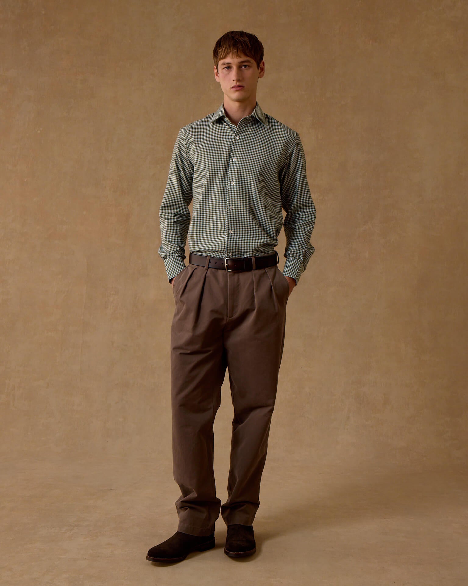 Sage Gingham Wool Cotton Blend Shirt - New