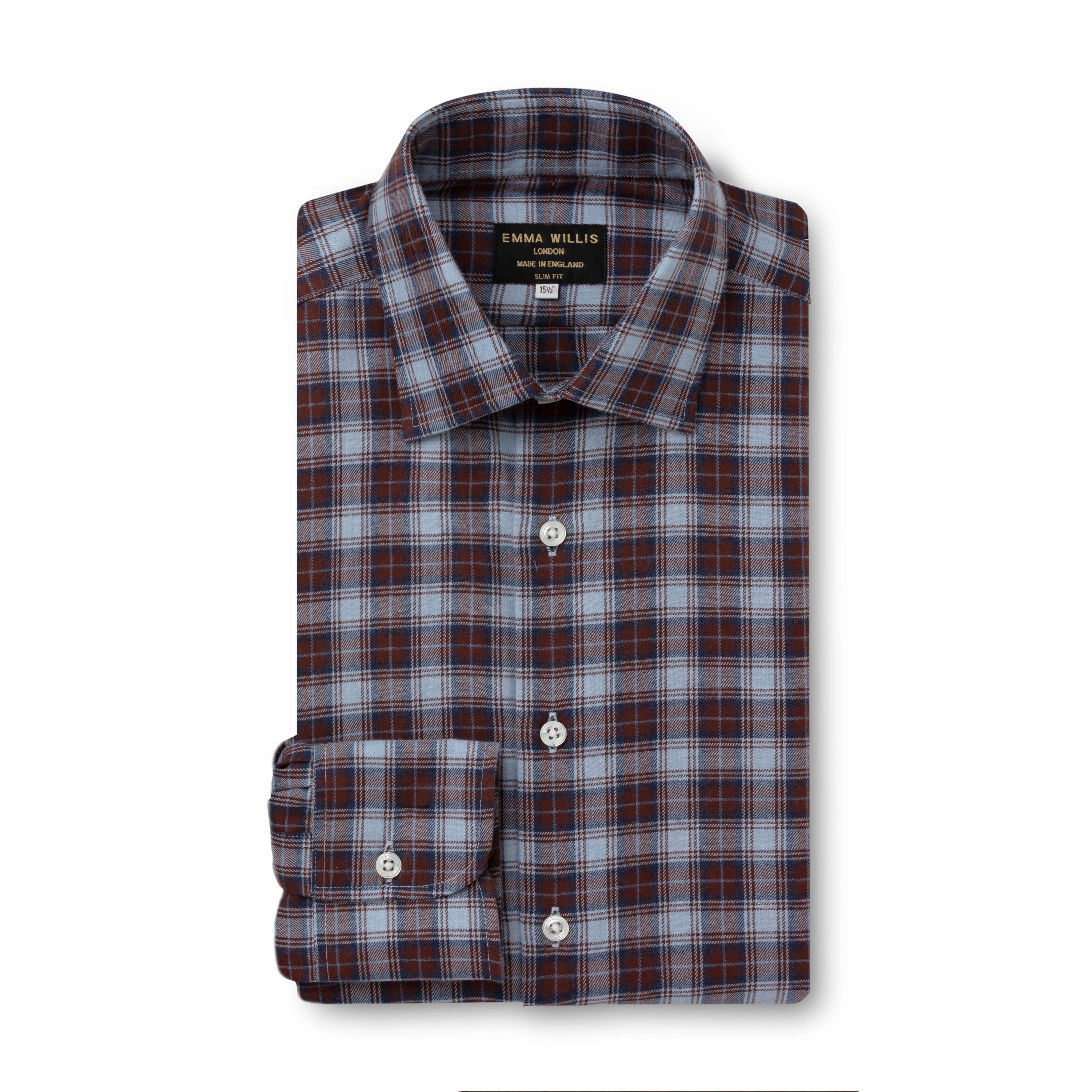 Sky/Burgundy Tartan Brushed Cotton Shirt - New