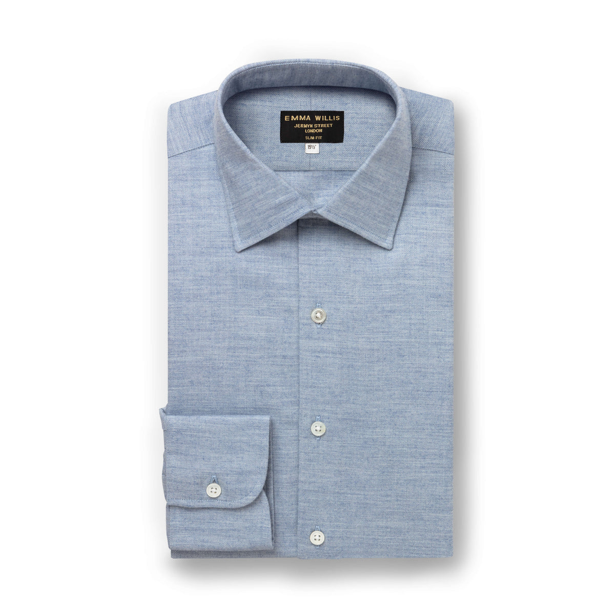 Sky Herringbone Wool Cotton Blend Shirt - New