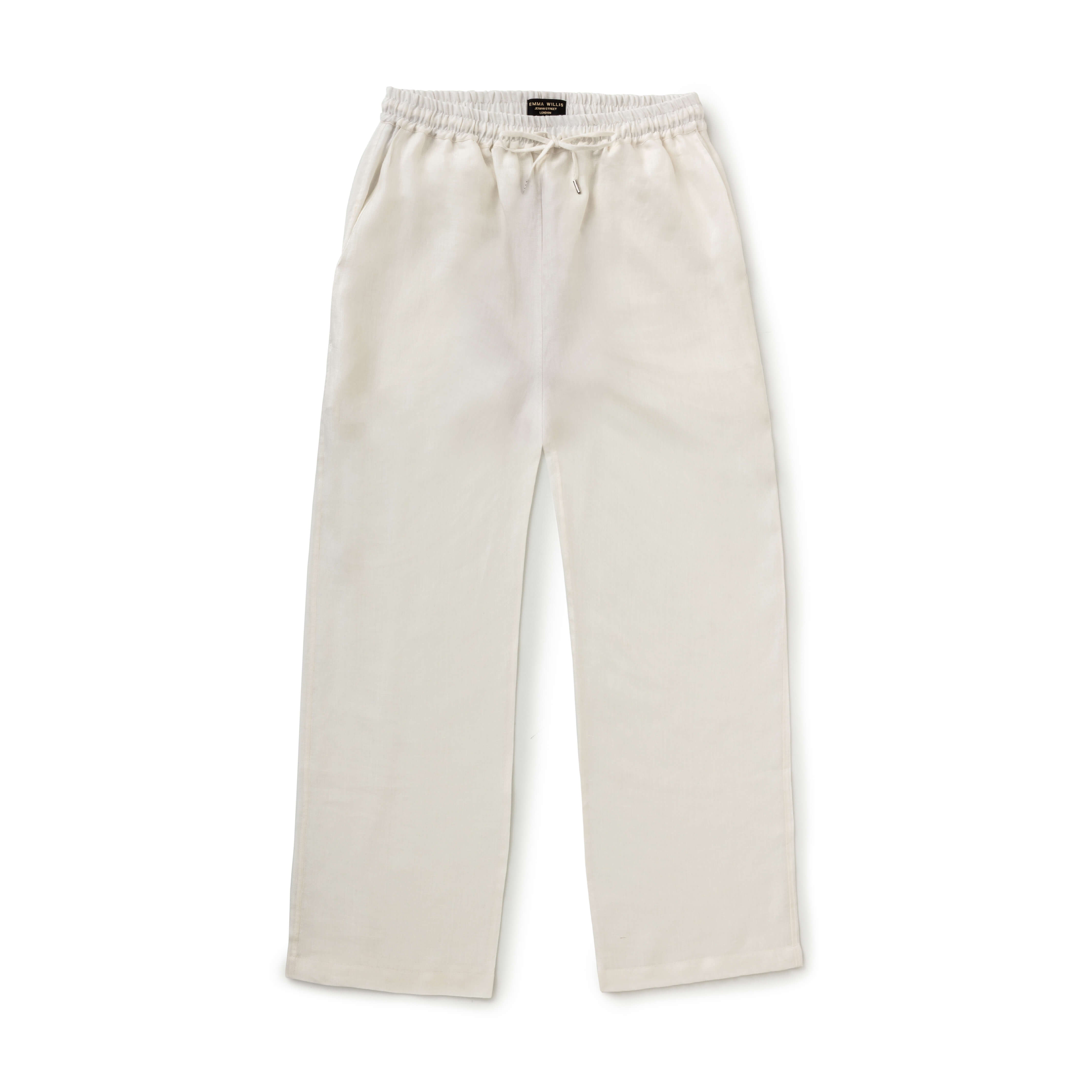 White Herringbone Linen Trousers - New