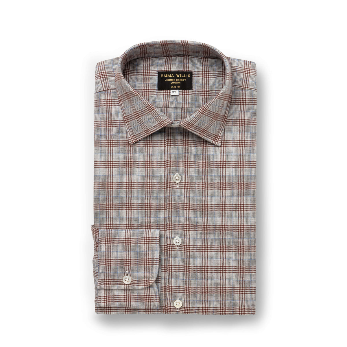 Wine/Sky Plaid Wool Cotton Blend Shirt - New