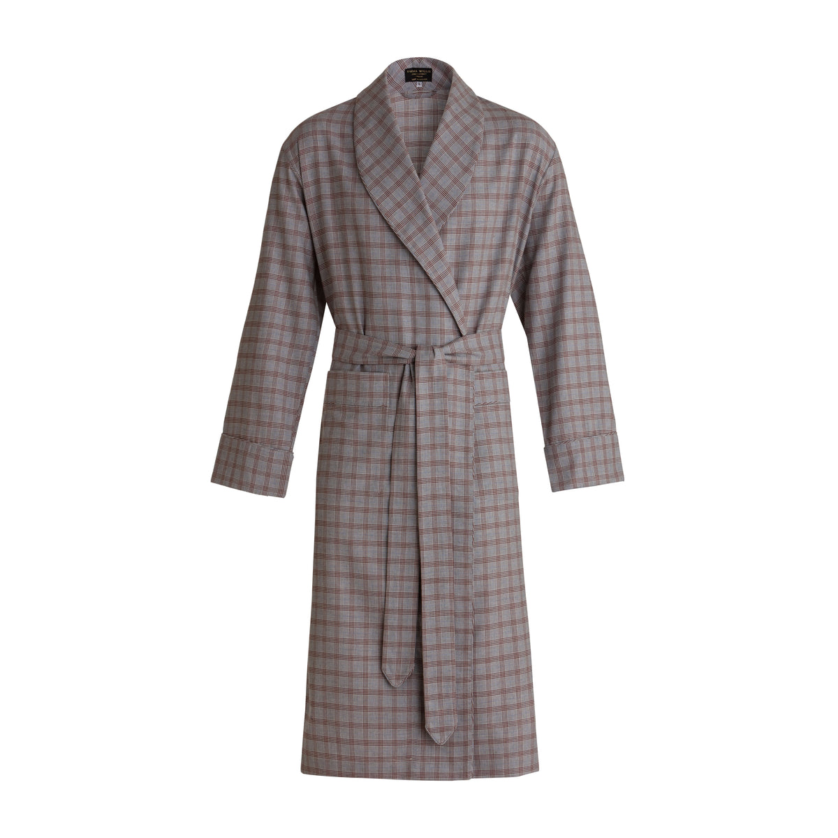 Wine/Sky Plaid Wool Cotton Blend Dressing Gown - New