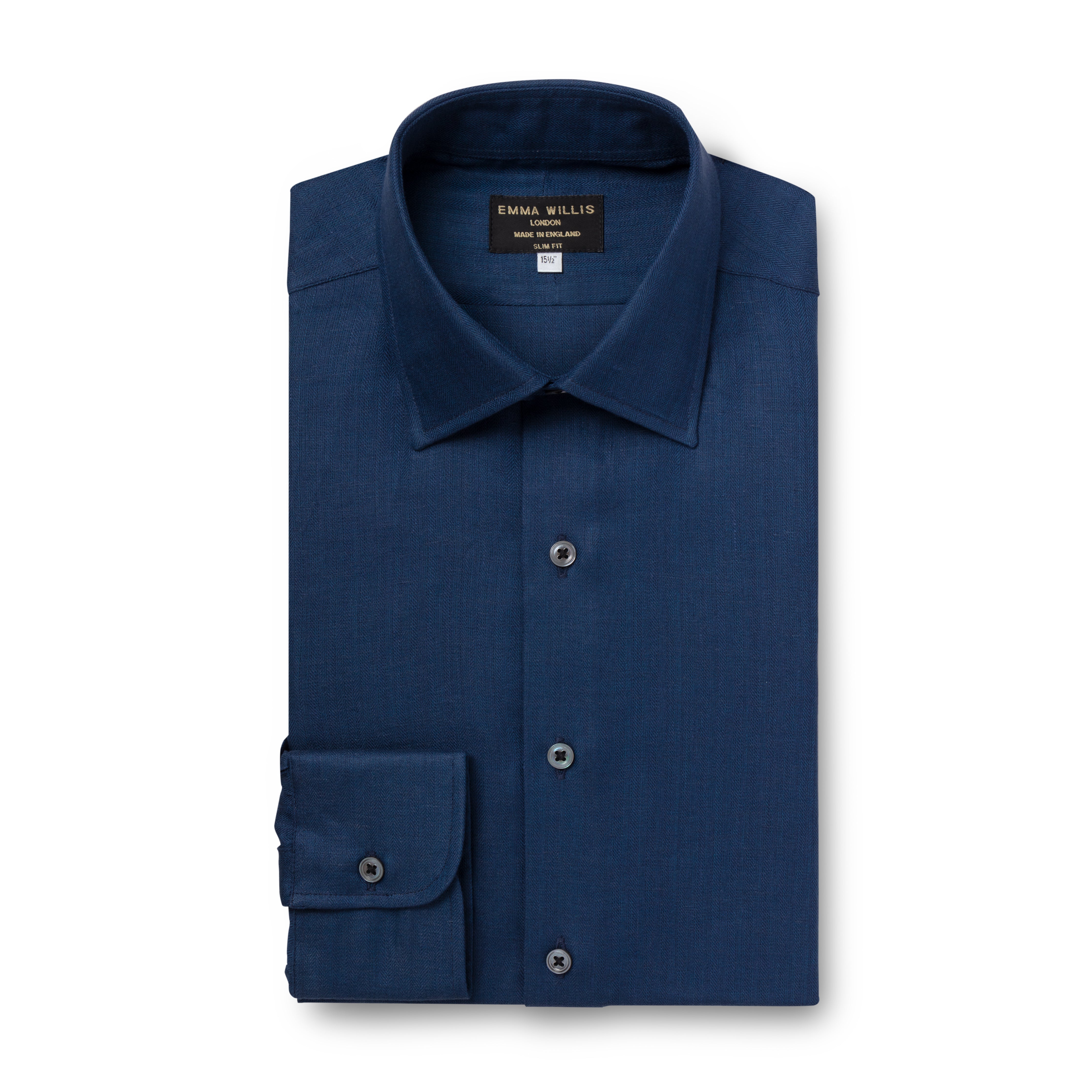 Indigo Herringbone Linen Shirt - Emma Willis