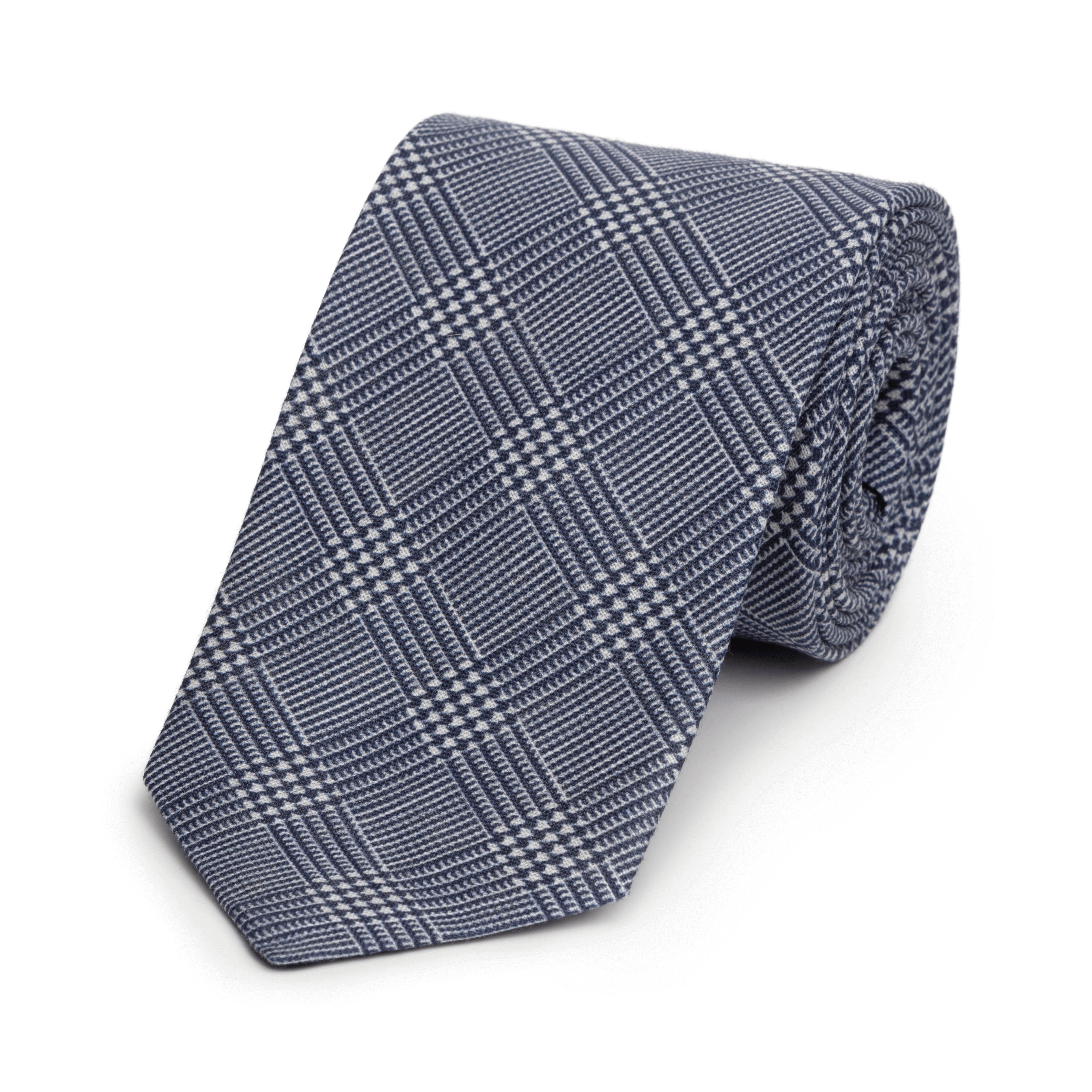 Navy Prince of Wales Check Arran Linen Tie - Emma Willis