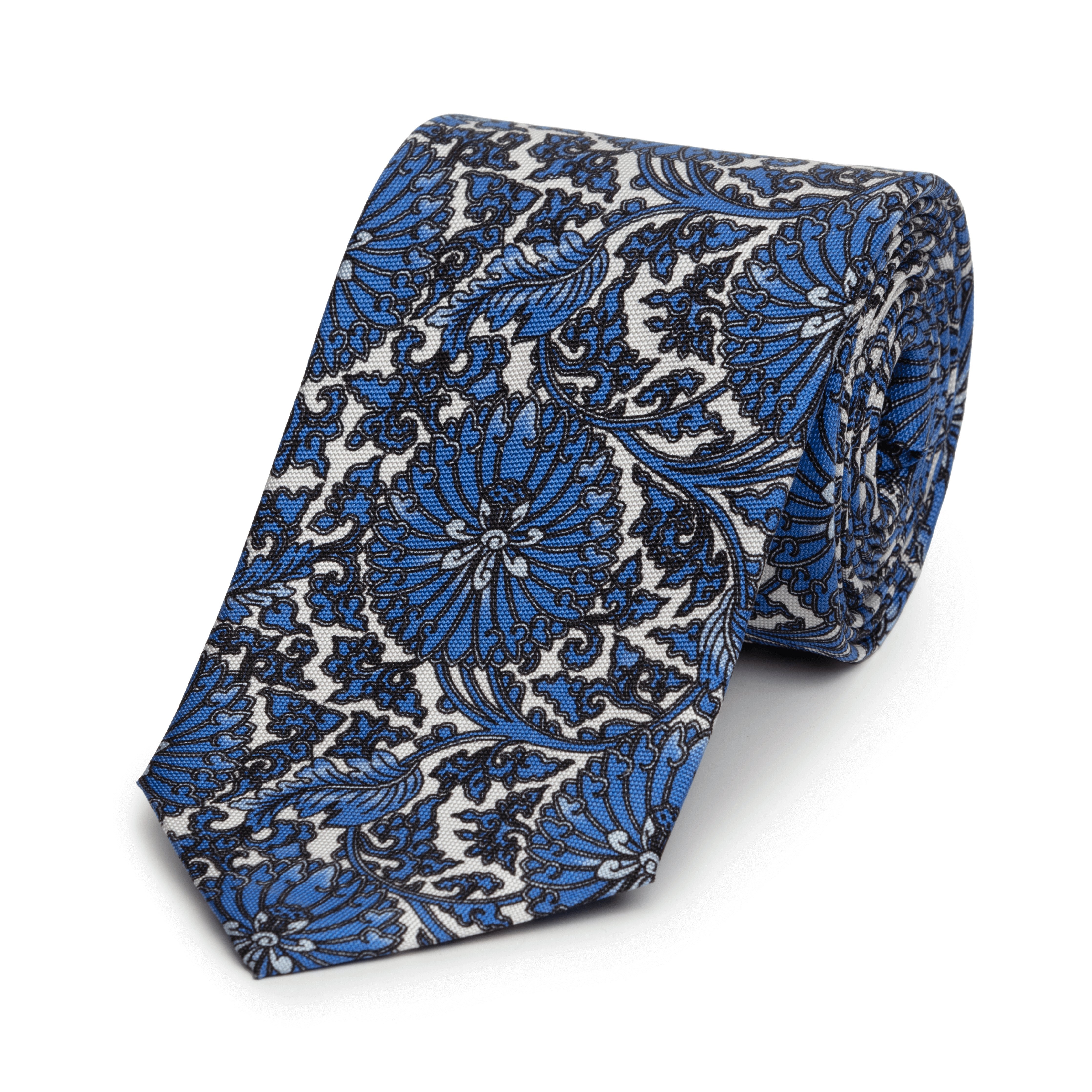Navy/Blue Floral Silk Tie - Emma Willis