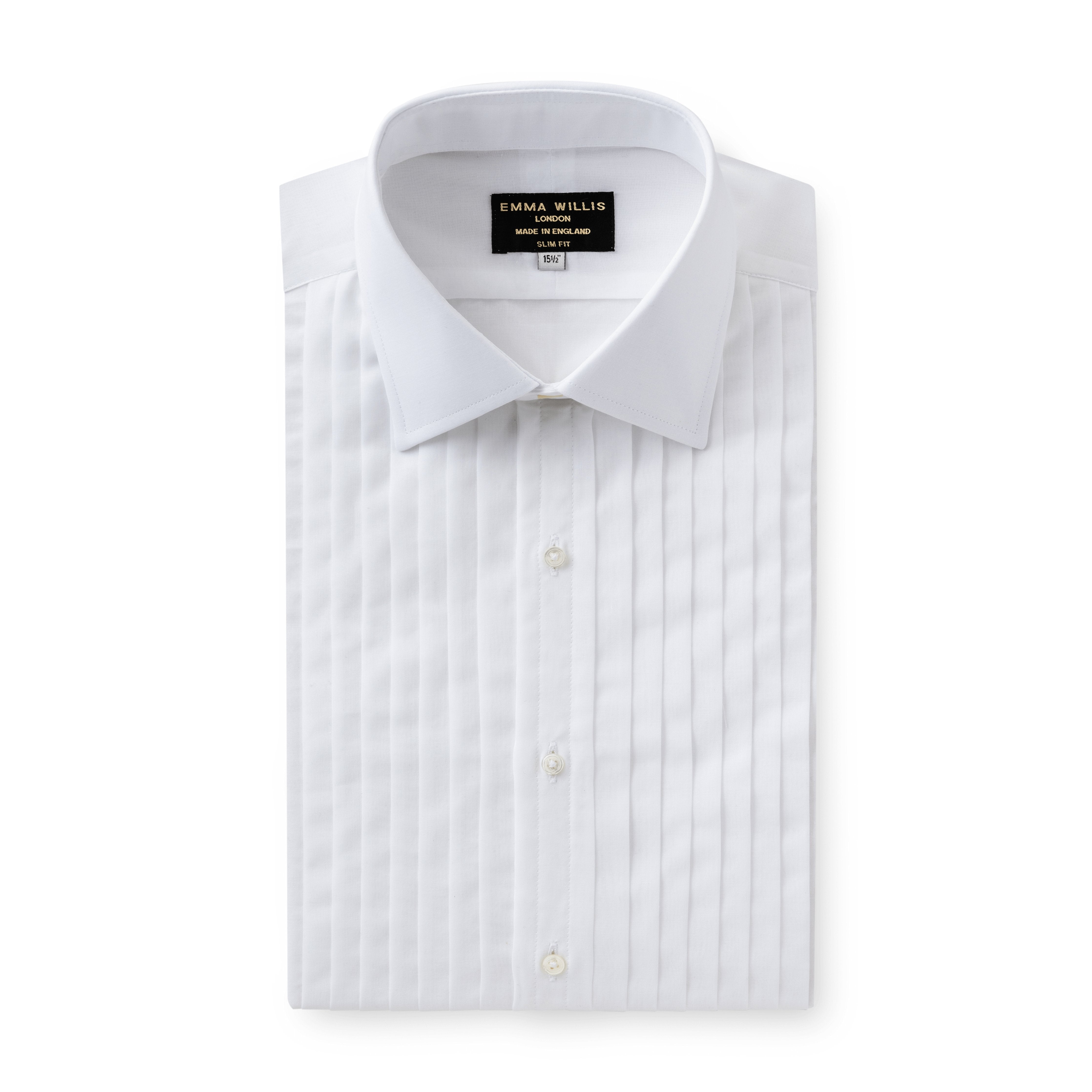 White Cotton Pleated Bib Evening Shirt - Emma Willis