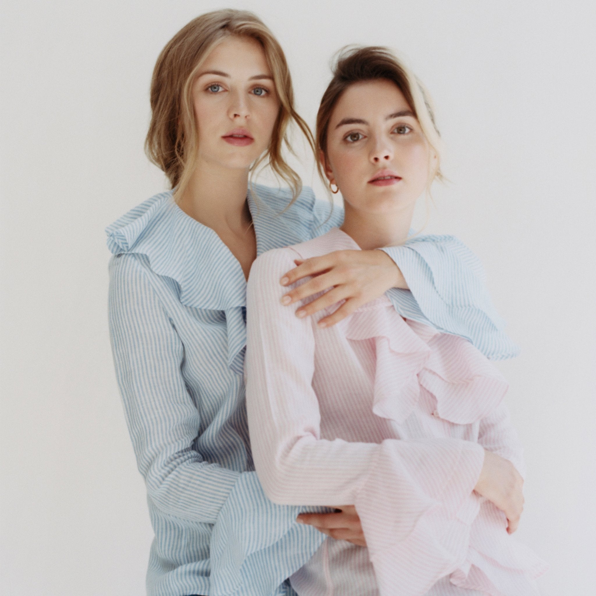 Sky Bengal Stripe Linen Ruffle Shirt freeshipping - Emma Willis