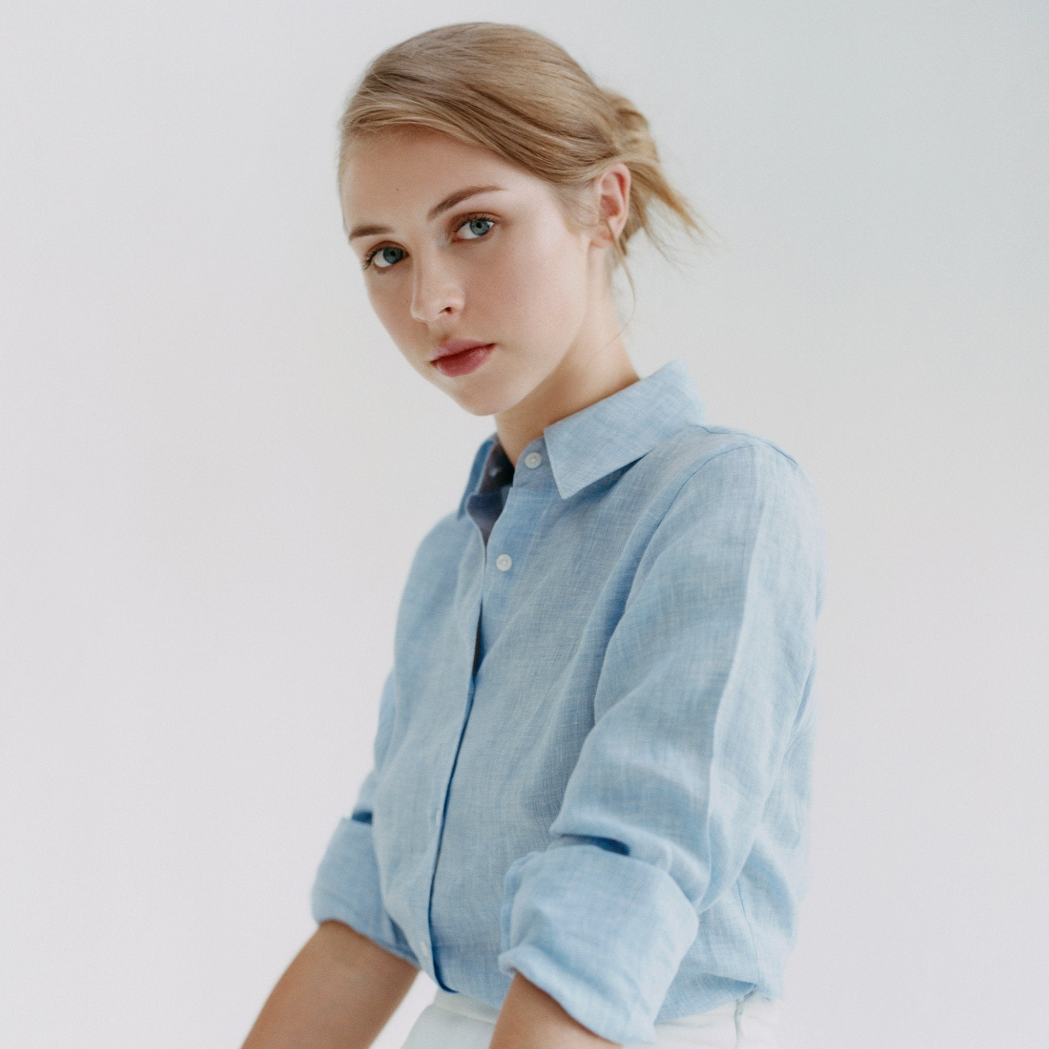 Sky Blue Linen Jane Shirt freeshipping - Emma Willis