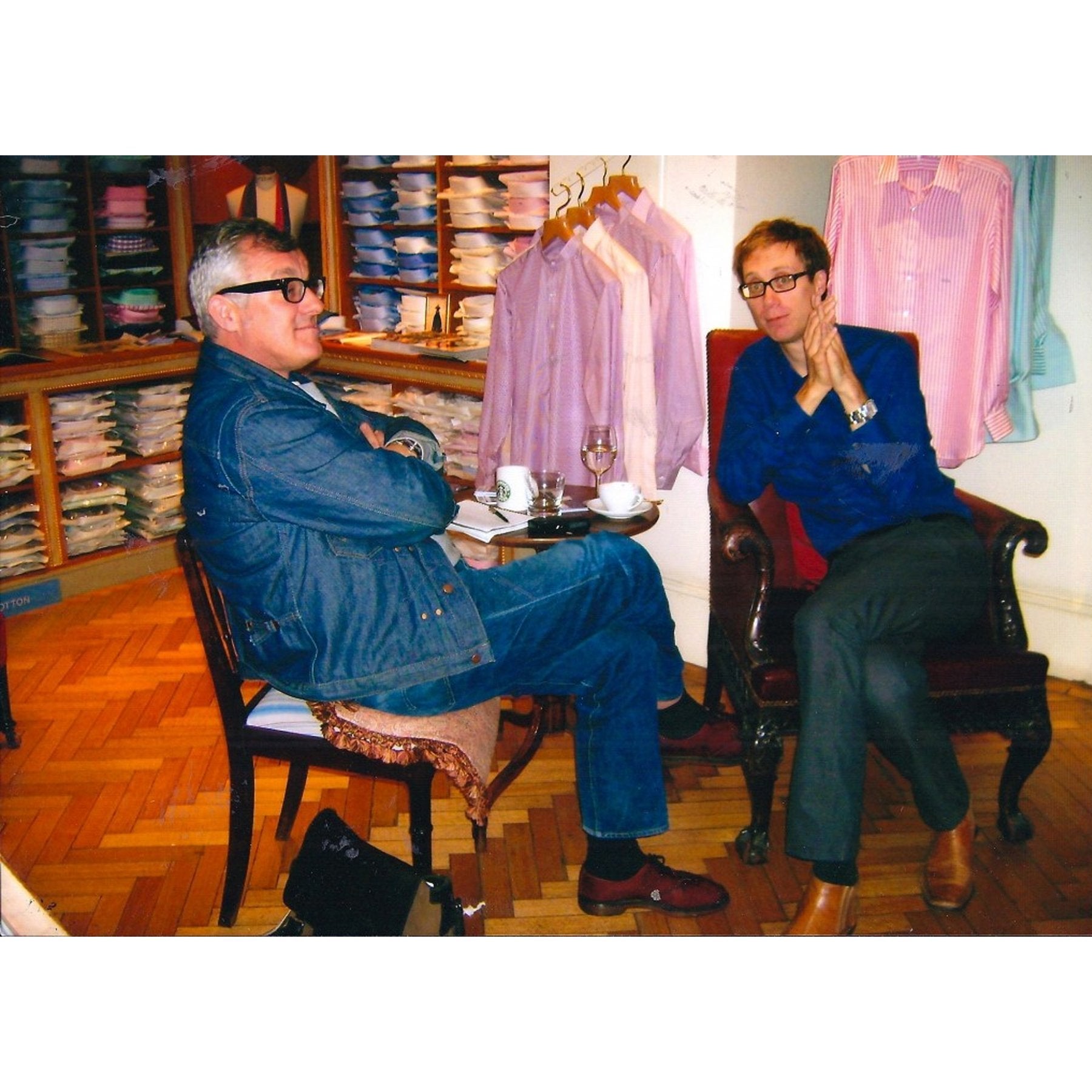 Chris Sullivan interviewing Stephen Merchant in Emma Willis’ Jermyn Street shop. - Emma Willis