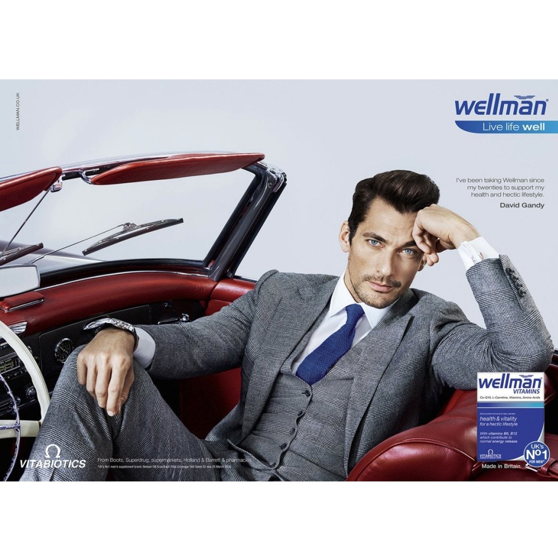 David Gandy advertises Wellman wearing Emma Willis White Superior Double Cuff Swiss Cotton shirt and silk tie on the front page of The Telegraph throughout August. - Emma Willis