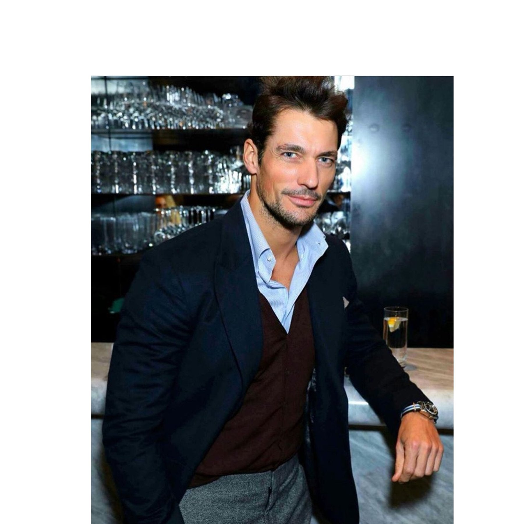 David Gandy wears his Bespoke Emma Willis shirt to the launch of British Vogue Editor in Chief Alexandra Schulman’s book Inside Vogue : A diary of my 100th year. - Emma Willis