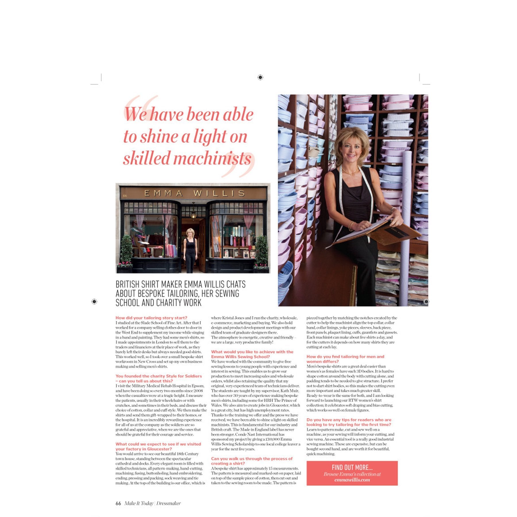 Make it Today interviewed Emma Willis for their Dressmaker issue - Emma Willis