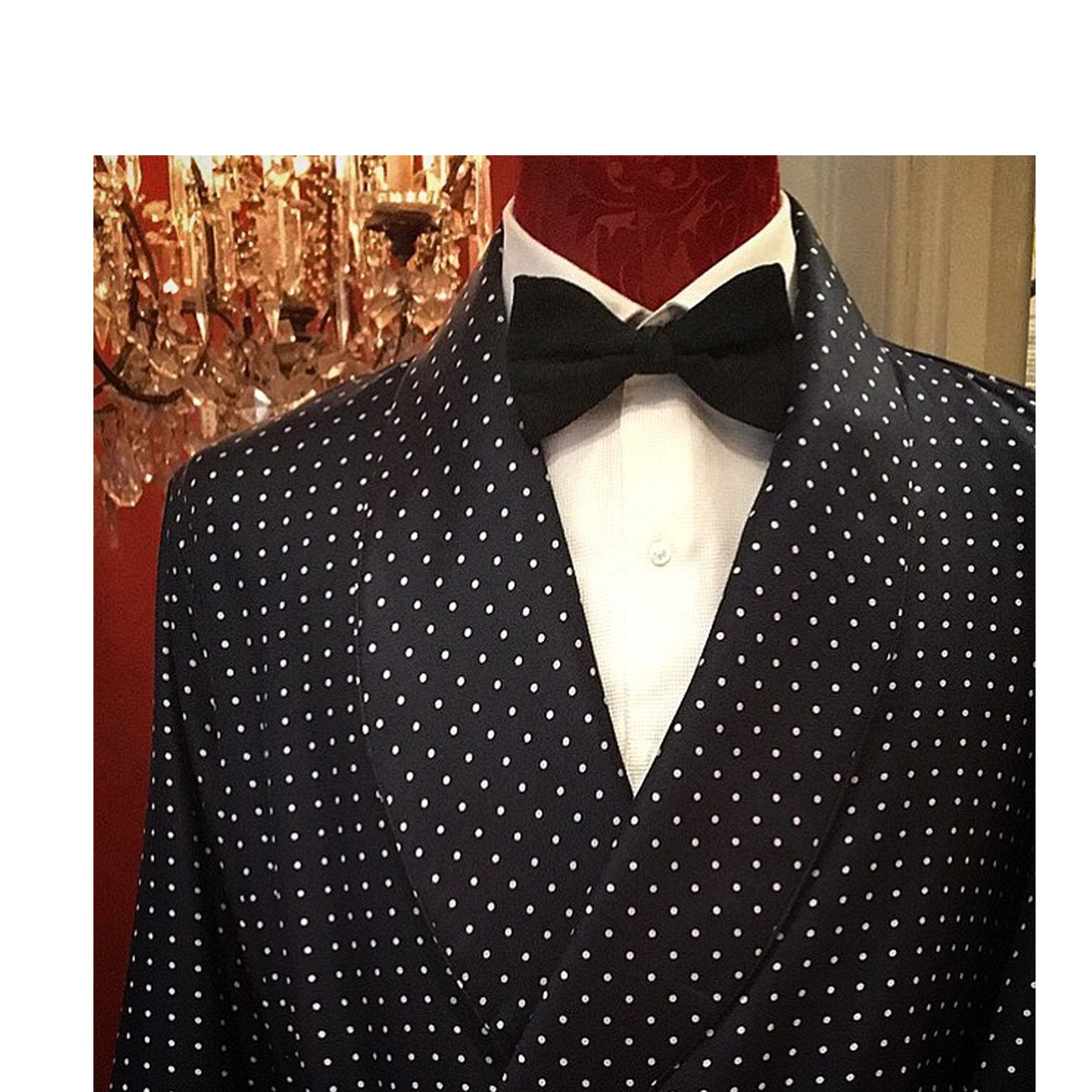 Our 50 oz Navy and White Spot Silk Dressing Gown, hand made in our 18th Century townhouse In Gloucester - Emma Willis