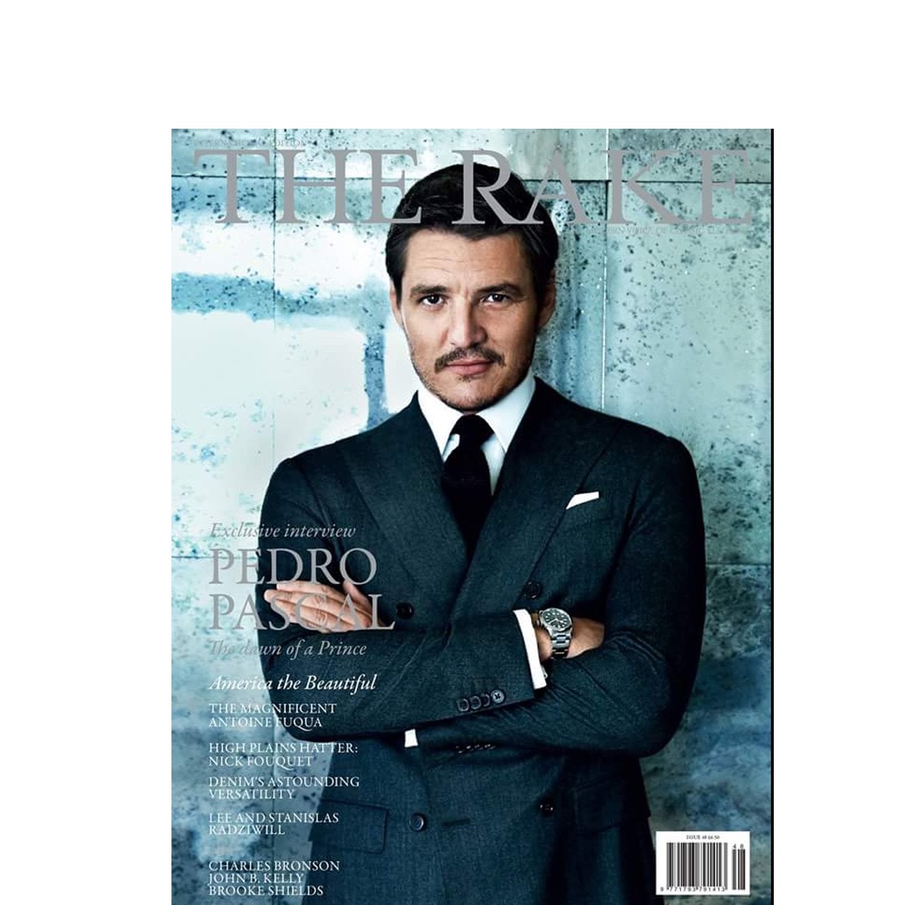 Pedro Pascal wears our White Superior Cotton Shirt and Handkerchief in this month’s Rake Magazine - Emma Willis