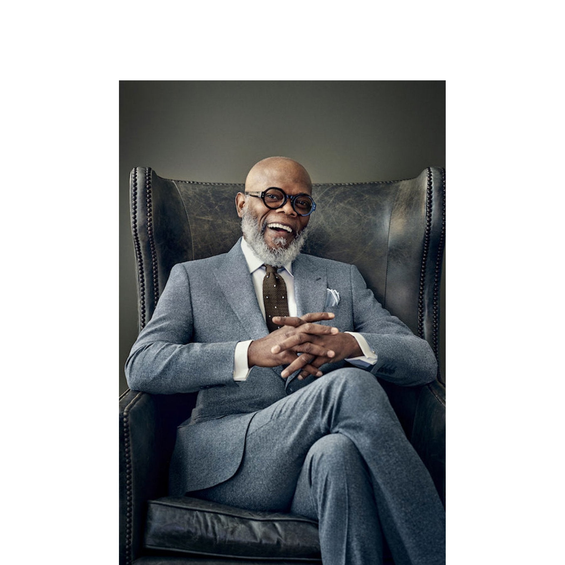 Samuel L . Jackson wears Emma Willis Knitted Silk Tie with hand embroidered polka dot from the new SS18 Collection - Emma Willis