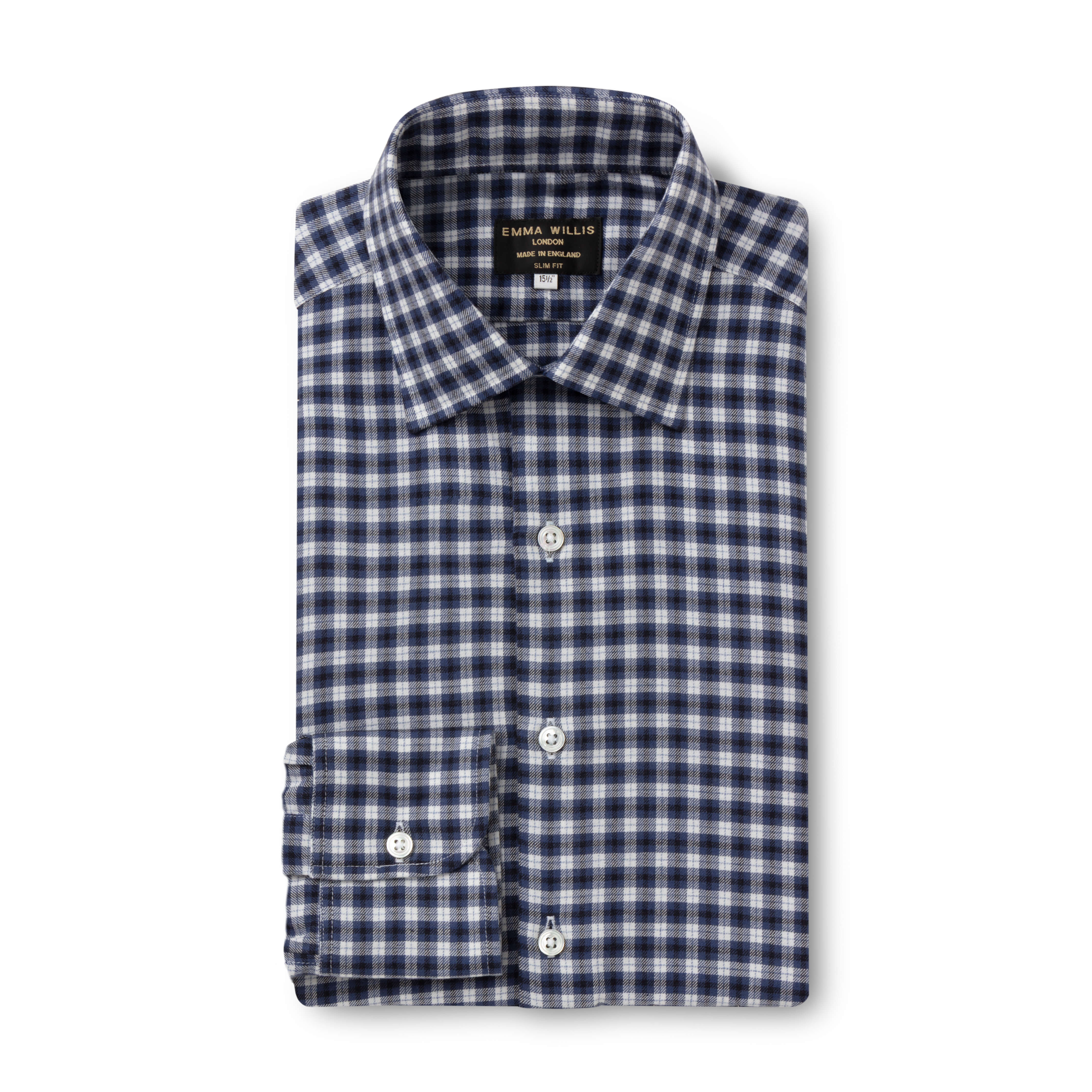 Charcoal/Blue Check Wool Cotton Blend Shirt - New