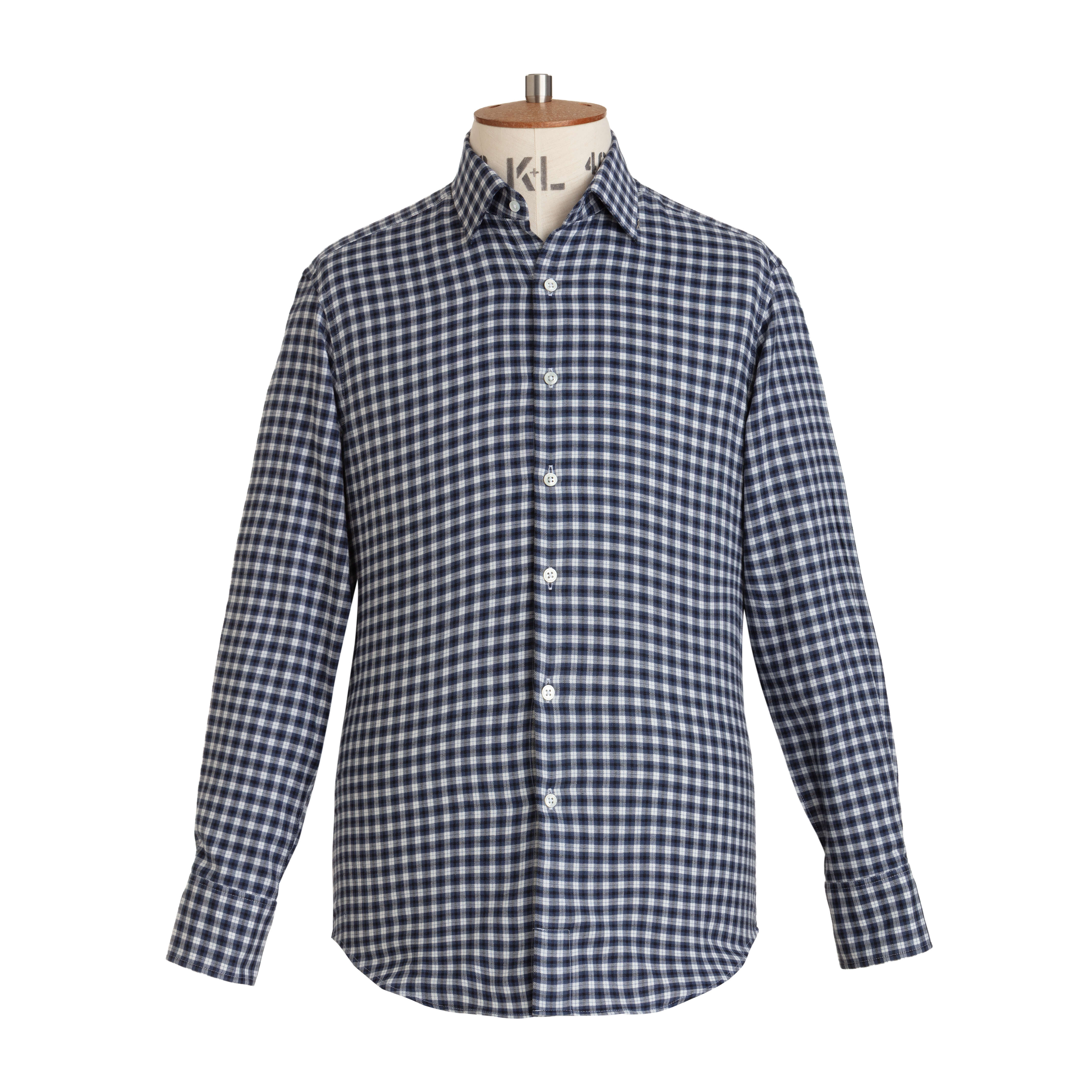 Charcoal/Blue Check Wool Cotton Blend Shirt - New