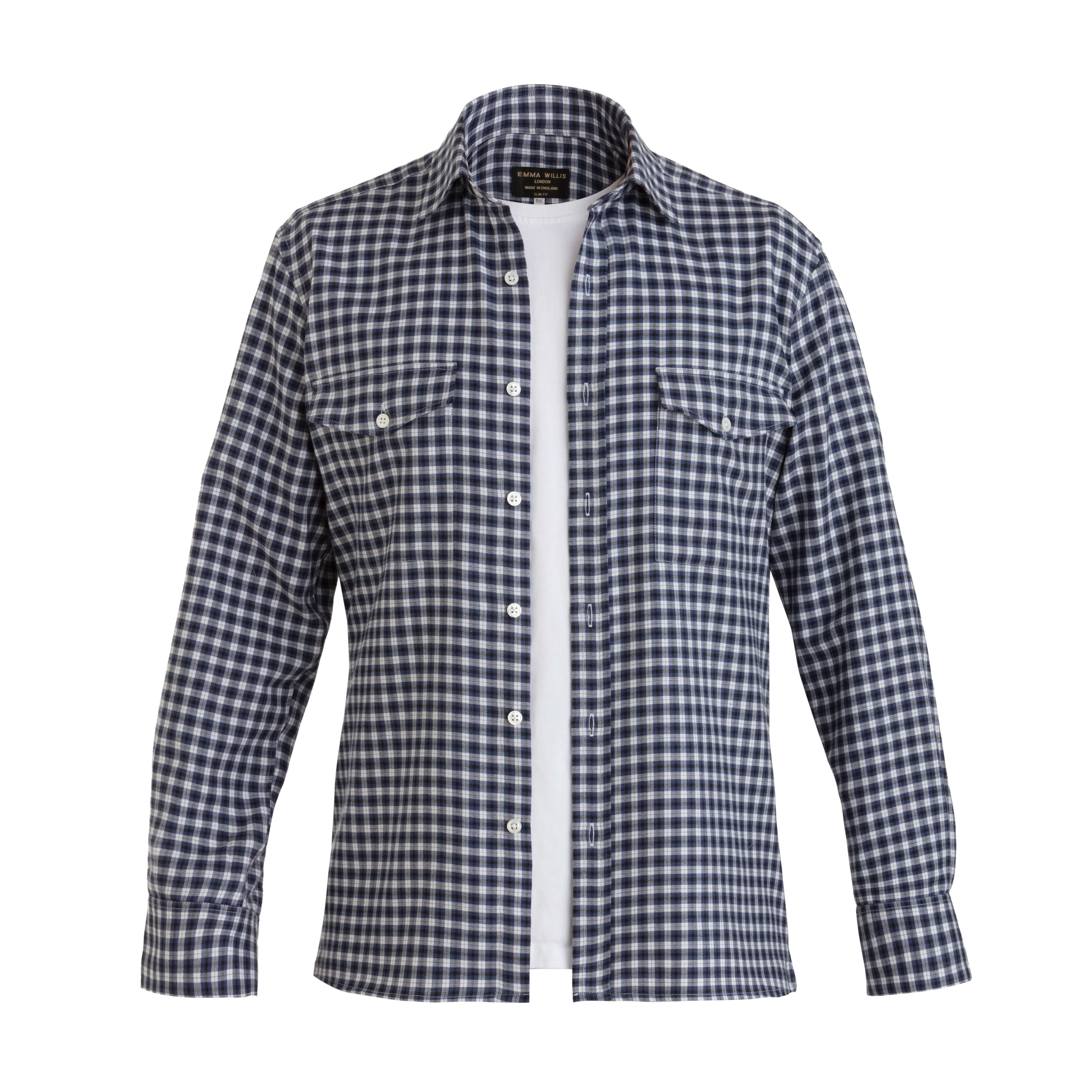 Charcoal/Blue Check Wool Cotton Blend Over Shirt - New