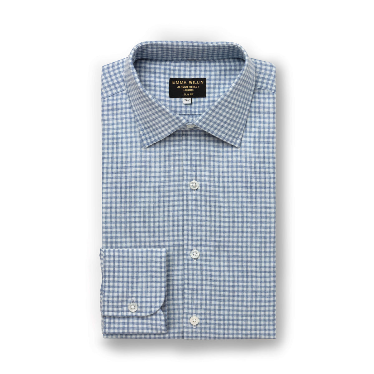 Blue Gingham Wool Cotton Blend Shirt - New