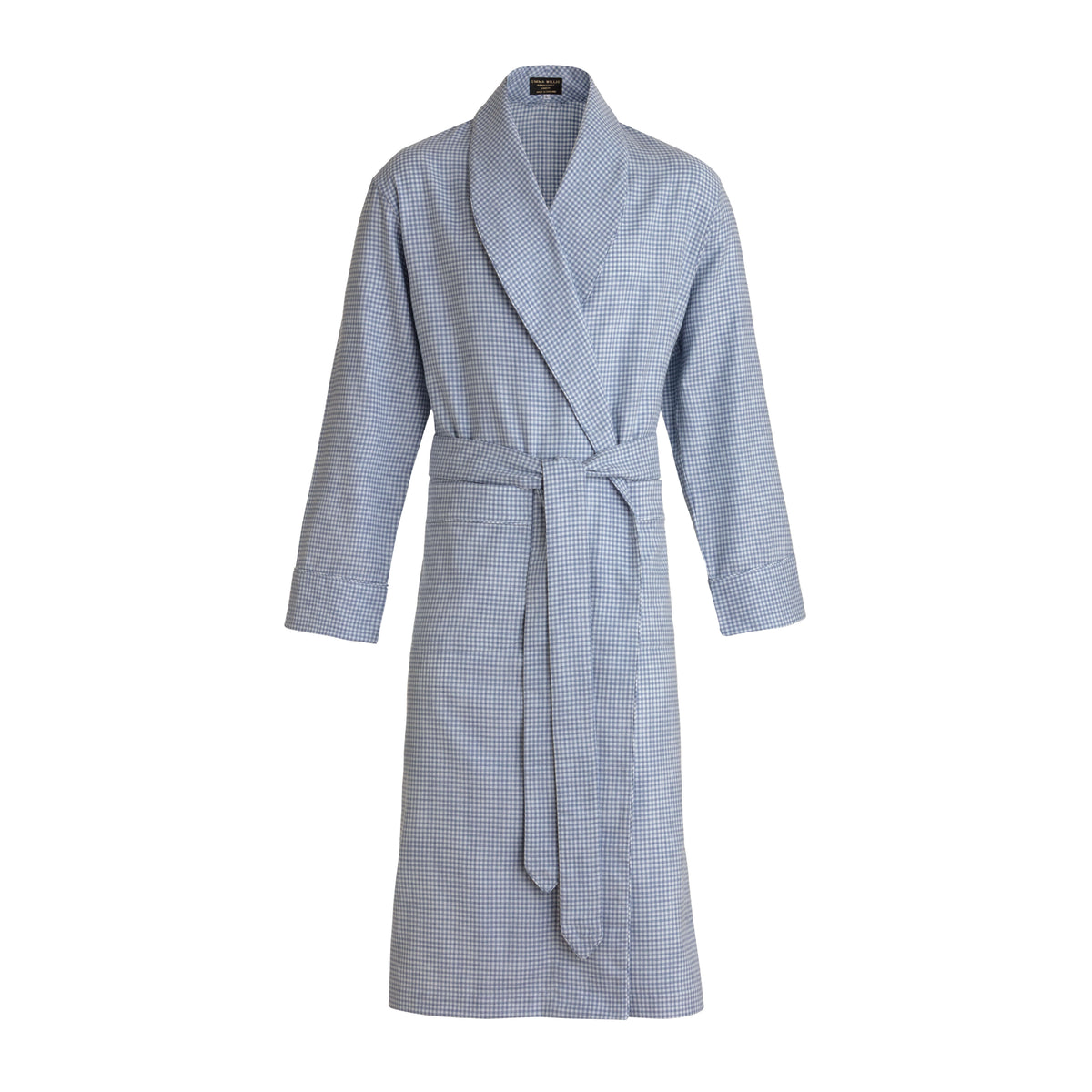 Blue Gingham Wool Cotton Blend Dressing Gown - New