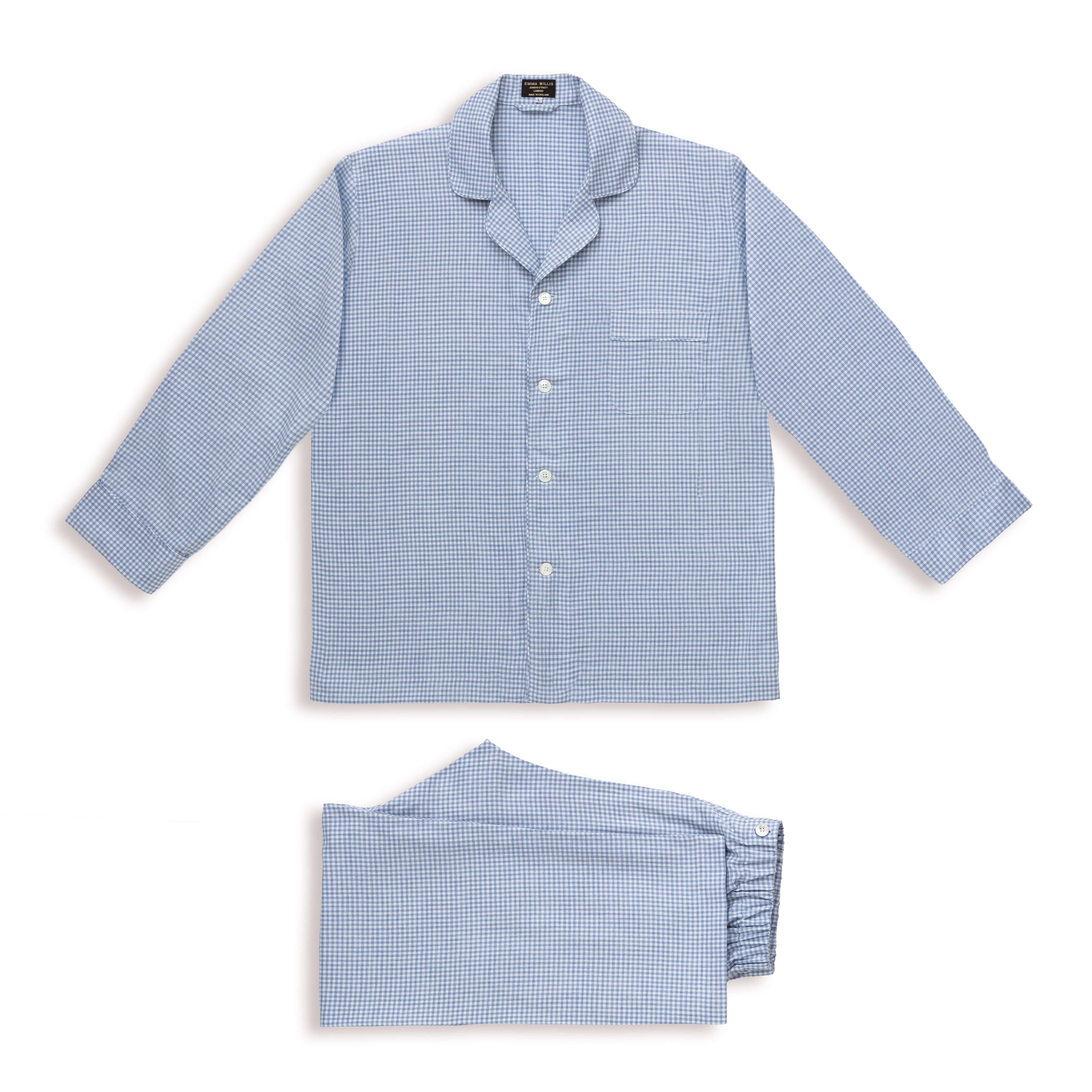 Blue Gingham Wool Cotton Blend Pyjamas - New