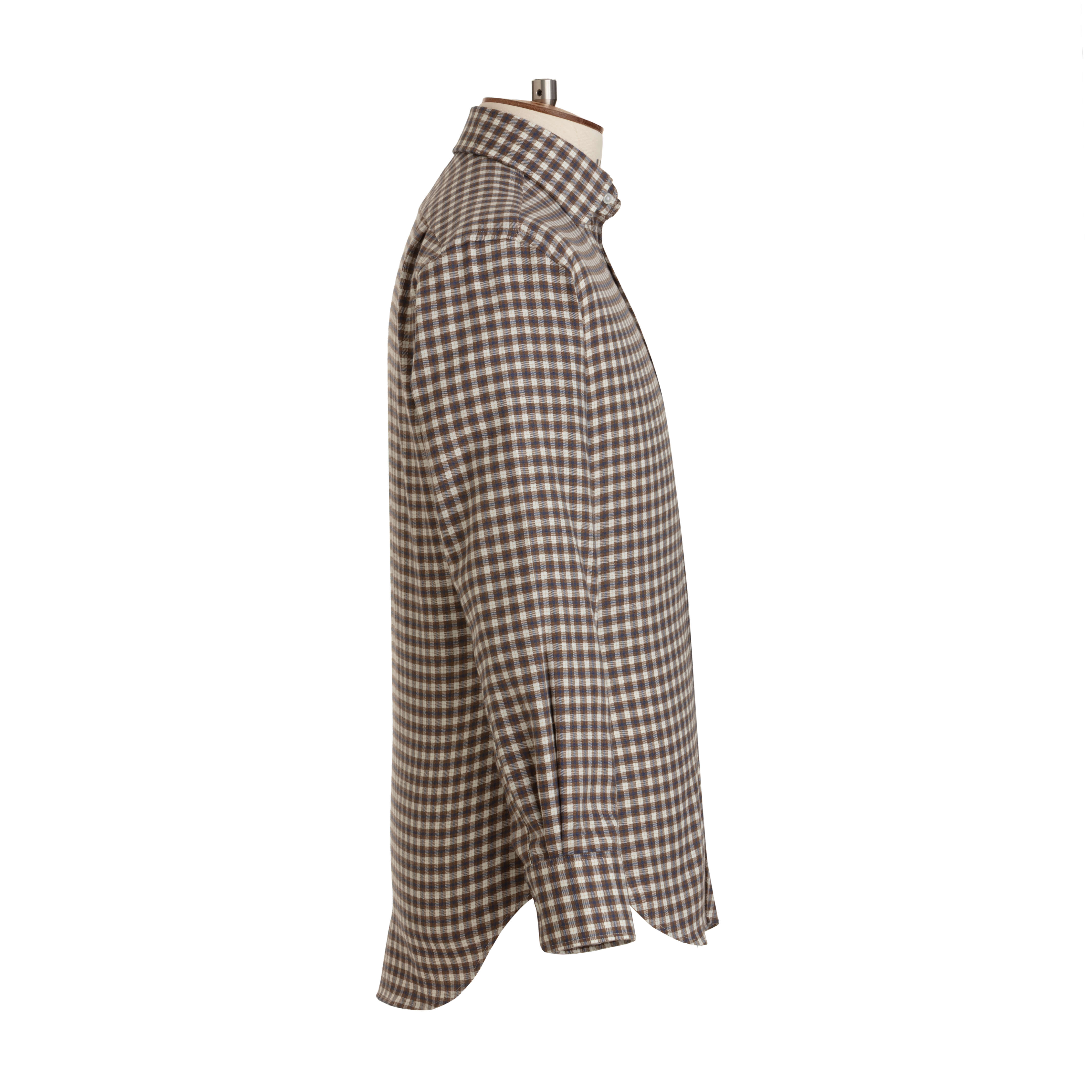 Blue/Ochre Check Wool Cotton Blend Shirt - New