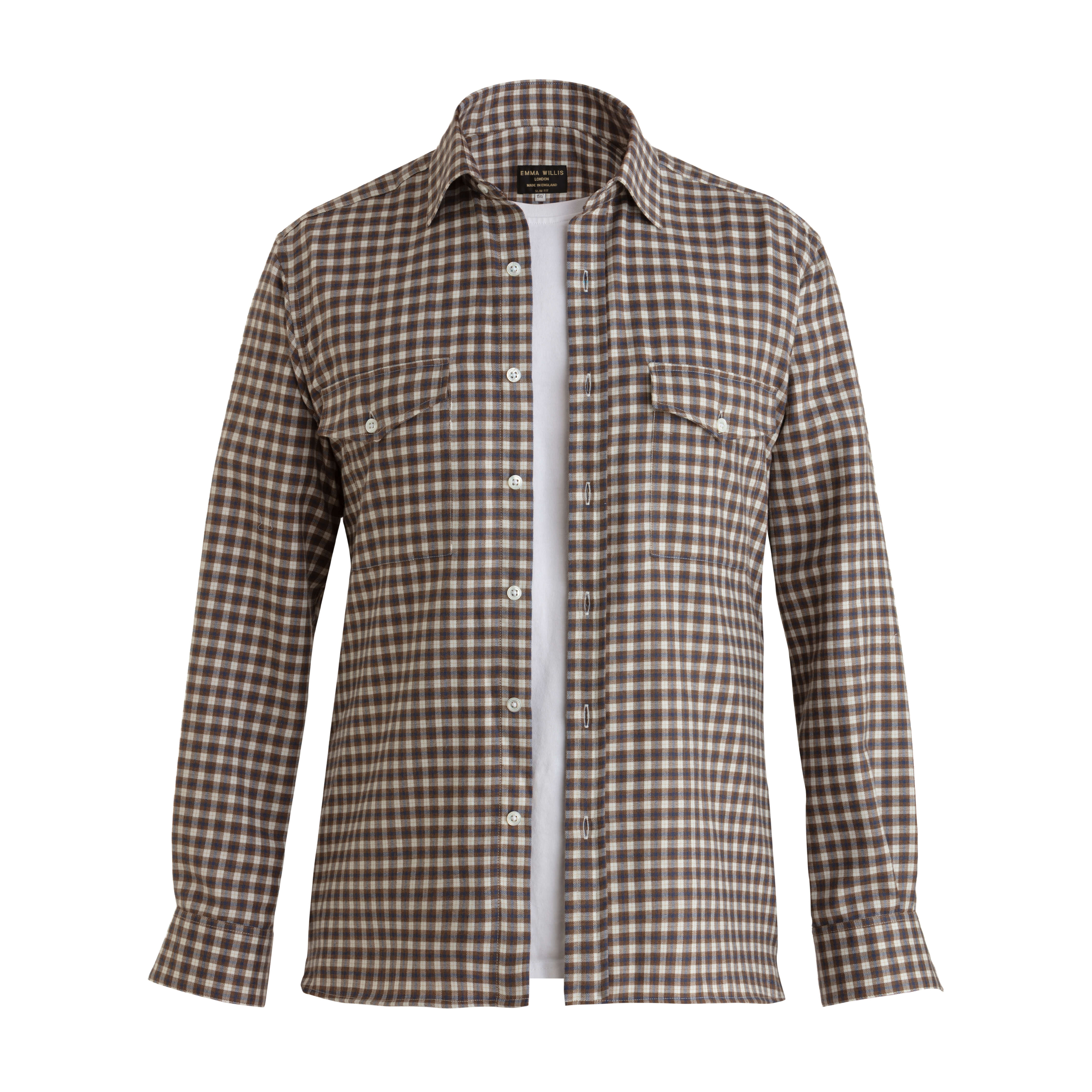 Blue/Ochre Check Wool Cotton Blend Over Shirt - New